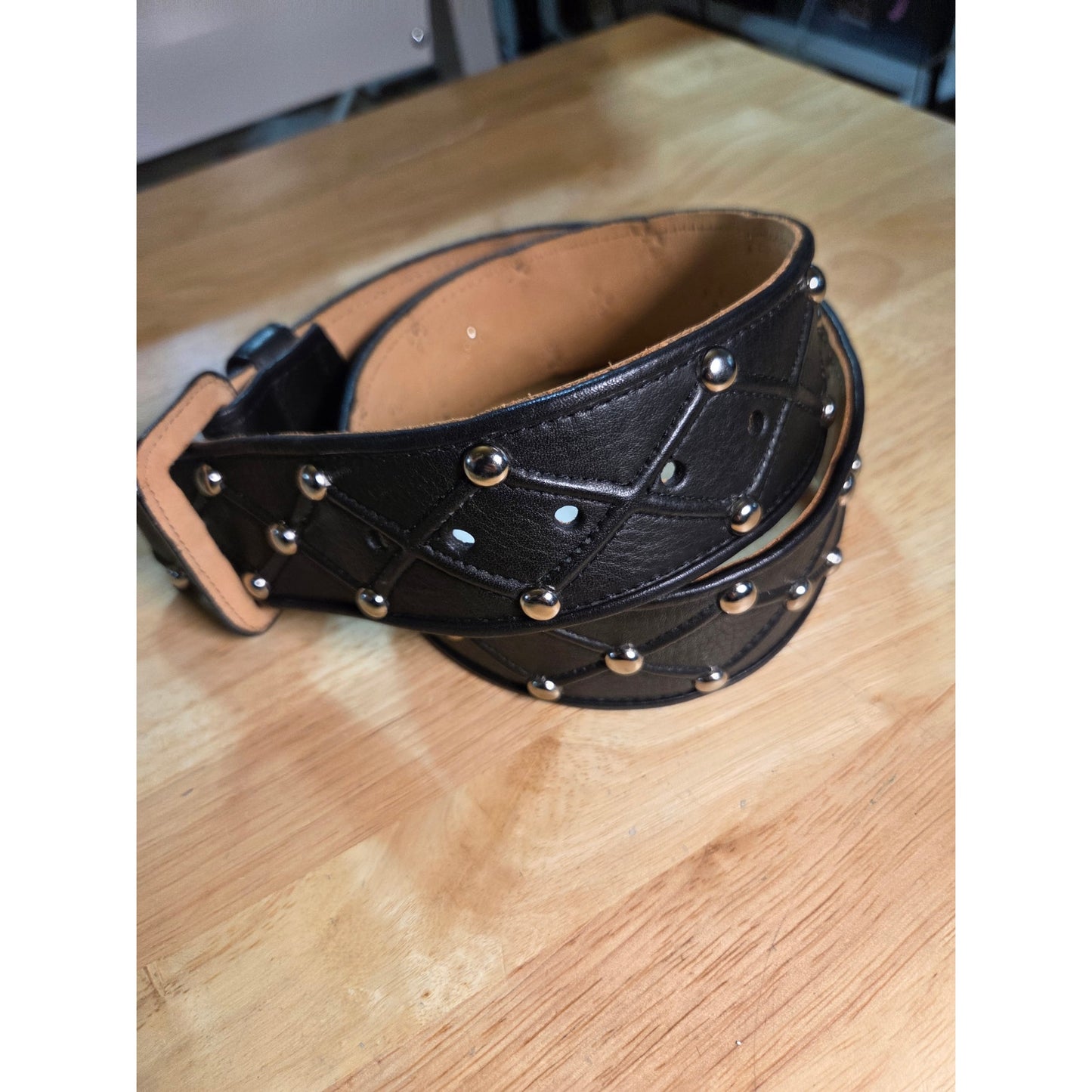 Black studded 2 in wide belt silver toned Hardware 40"