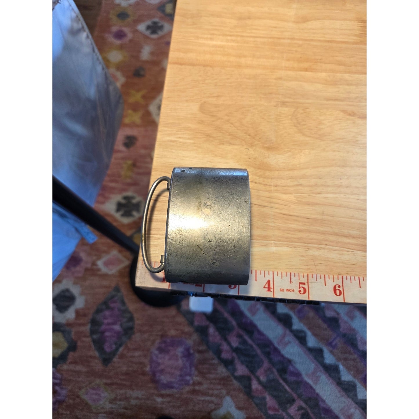 Vintage metal portable safe antique handle silver tone missing key
