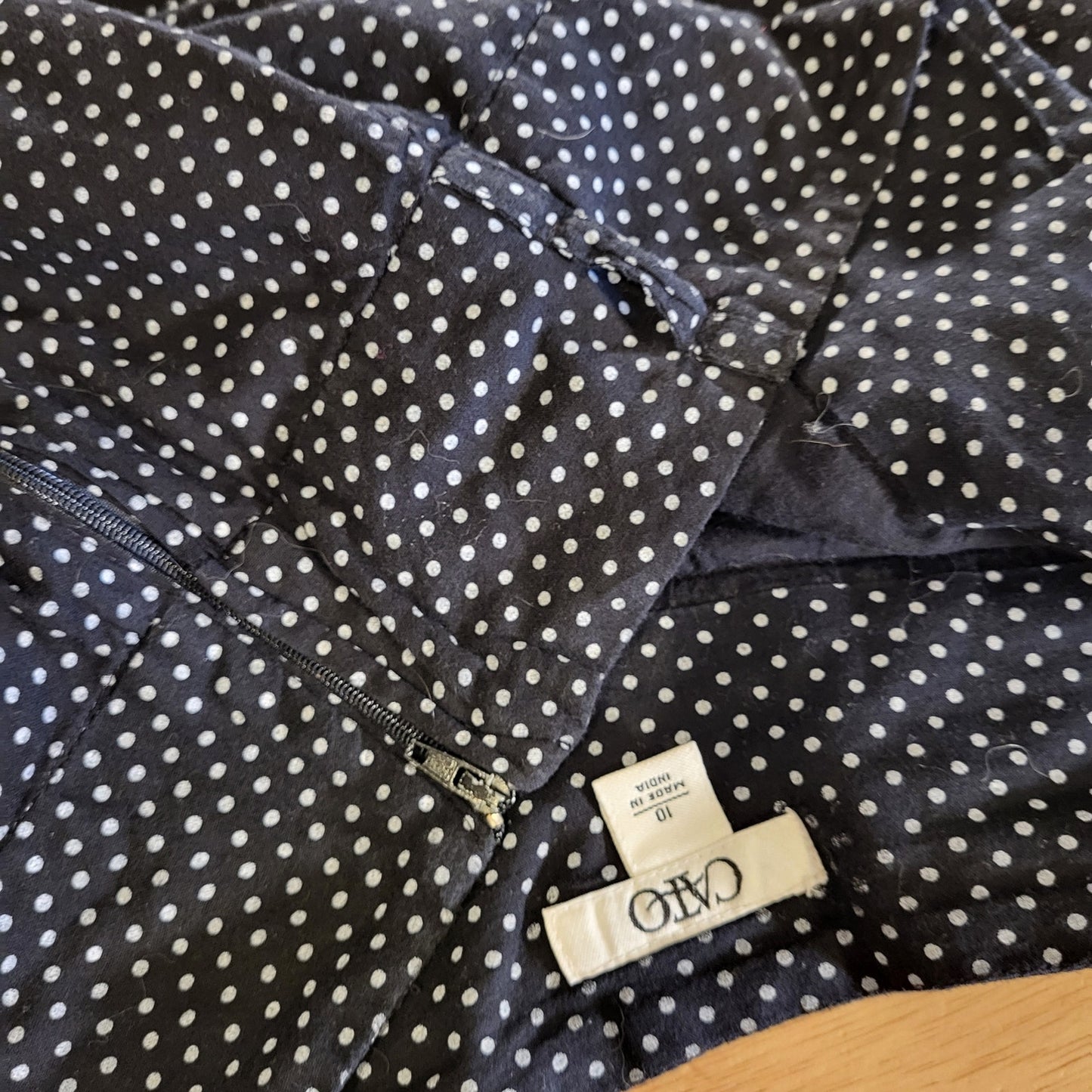 Cato 100% Cotton Size 10 Black Polka Dot A-line Knee Length Skirt Side Zip