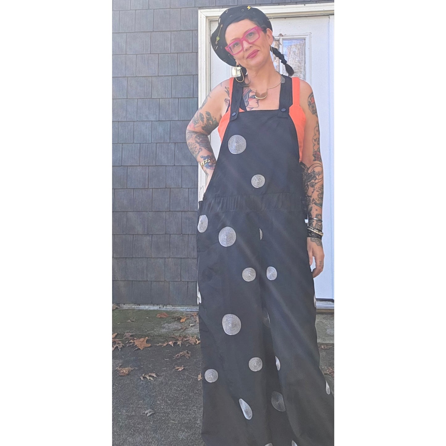 Douf. Black Nylon Wide Leg Rave Overalls Pockets Adjustable hem handmade 1 of 1
