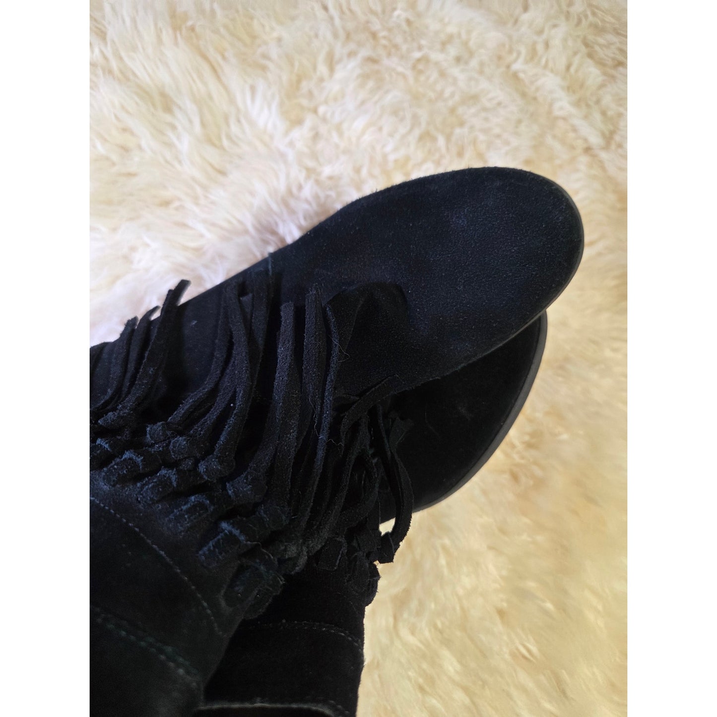Sbicca Black Suede Leather Western Shortie Booties Fringe Size 9 Fits 9.5