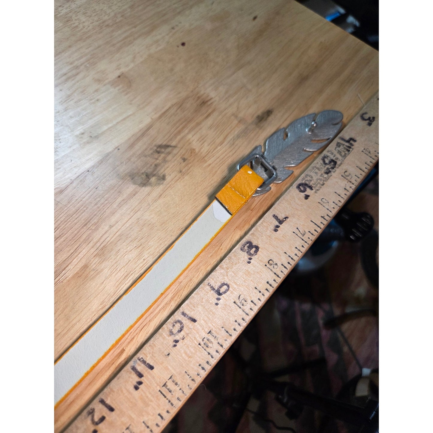 Mustard Yellow Skinny Belt With Silver Toned Feather Buckle 41"