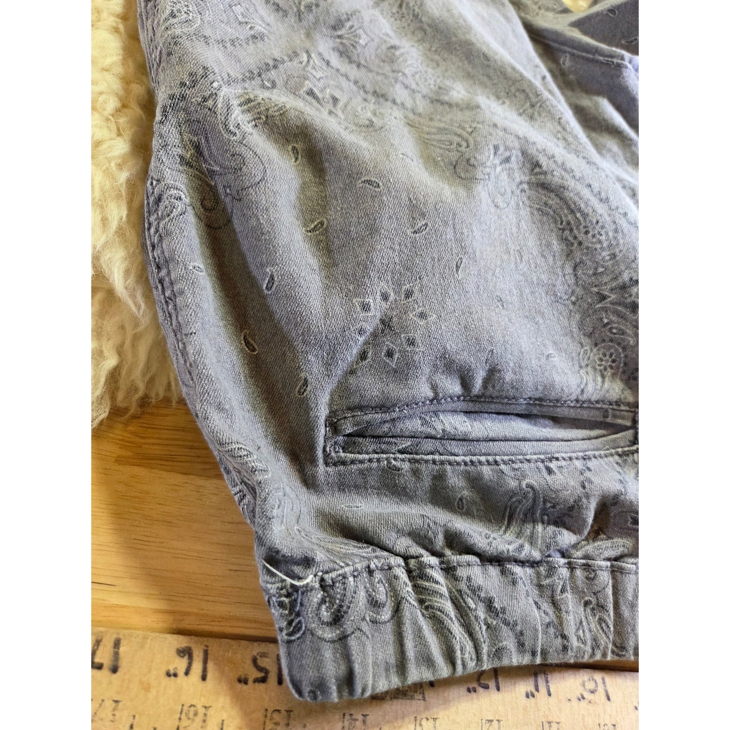 Blacksmith GRAY Paisley Harem cut JEAN shorts elastic waist tie crop distress