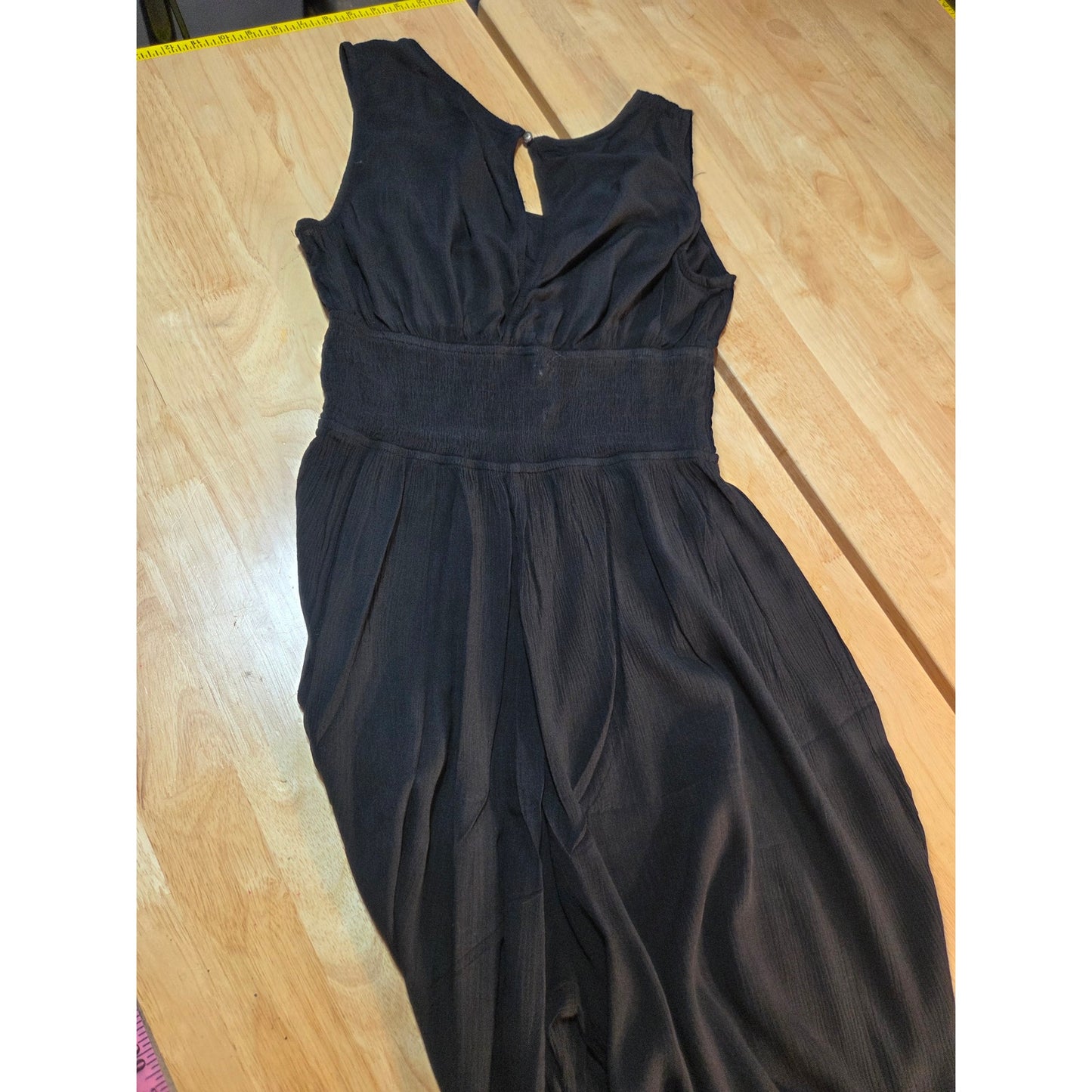 SO brand black wide leg jumpsuit elasticated waist sleeveless button Pockets LG