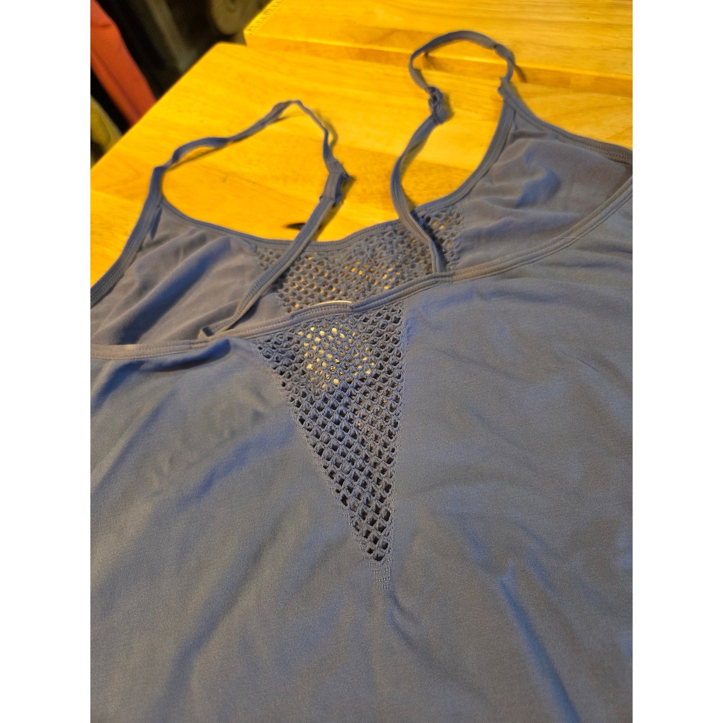 Victoria's Secret blue spaghetti striped bodysuit mesh cut out snap adjust lrg