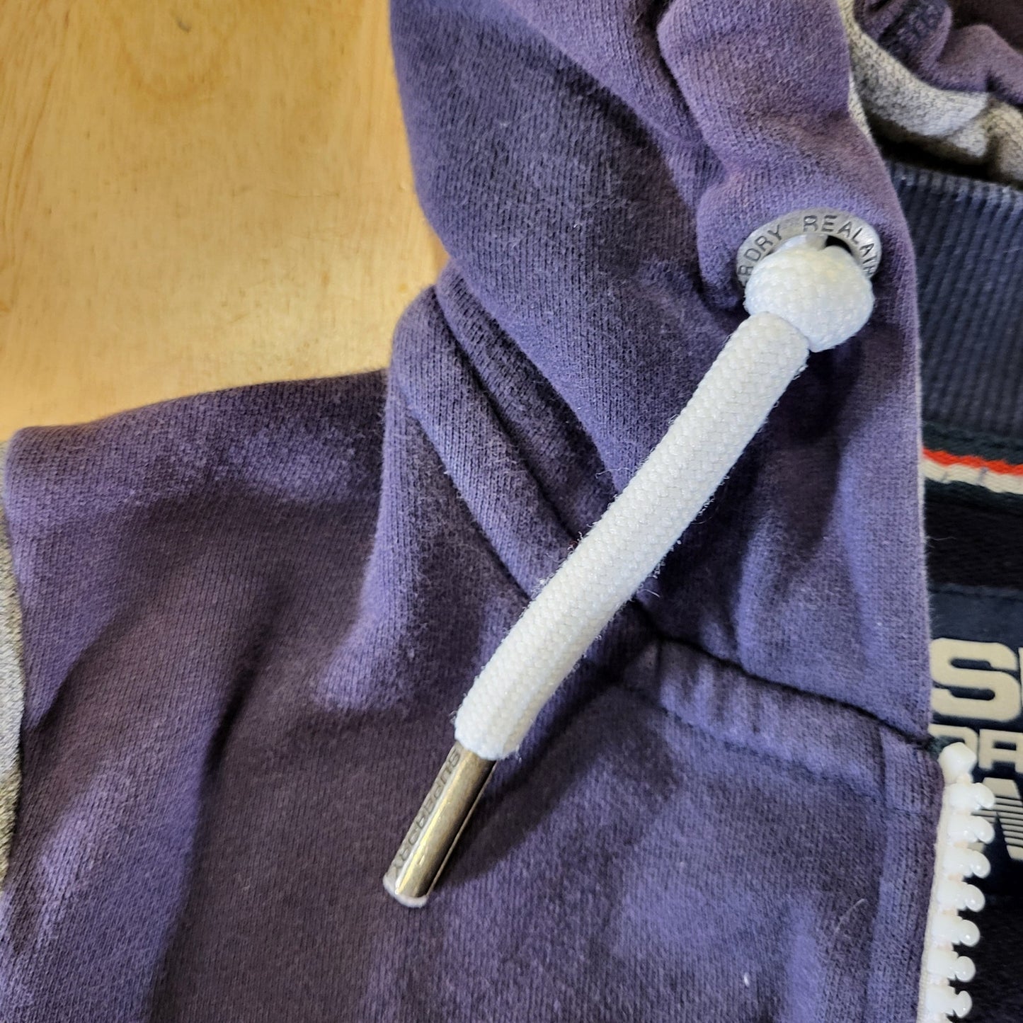 Super dry SPORTS gray blue zip hoodie embossed GRAPHIC Hood pockets x-small