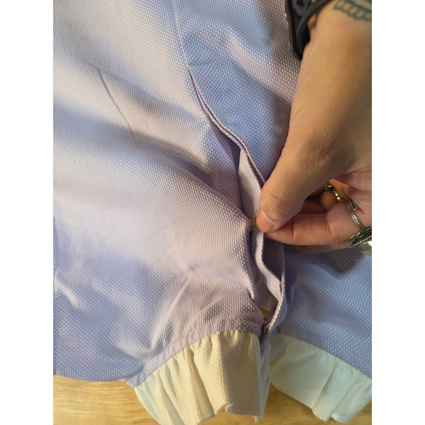 Double R by Ravi Ravan purple white waffle mini sleeveless ruffle collar