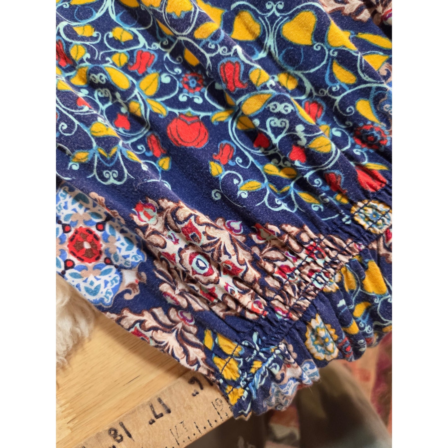 Live and Let Live colorful primary color blue Paisley red Mini dress small