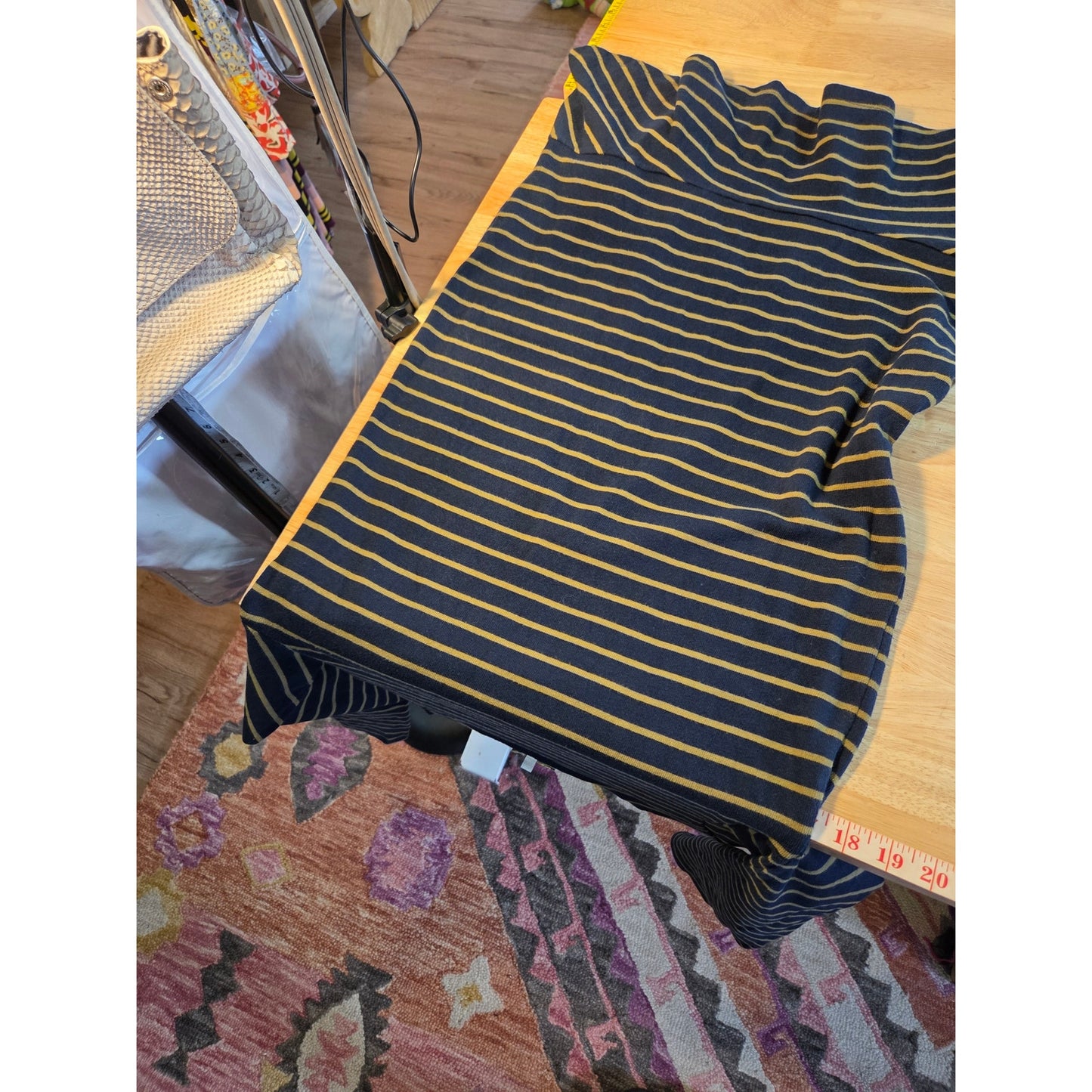 Paper tree organic cotton 10 jersey knit long sleeve navy blue stripe ruffle hem