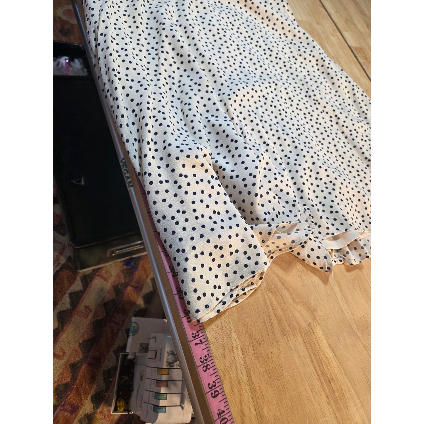 GB brand white polka dot flutter sleeve open back knee length dress size large