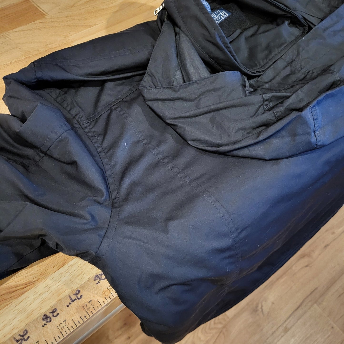 Ralph Lauren Black Nylon Fleece Lined Jacket Red Logo 27 inches pit to pits