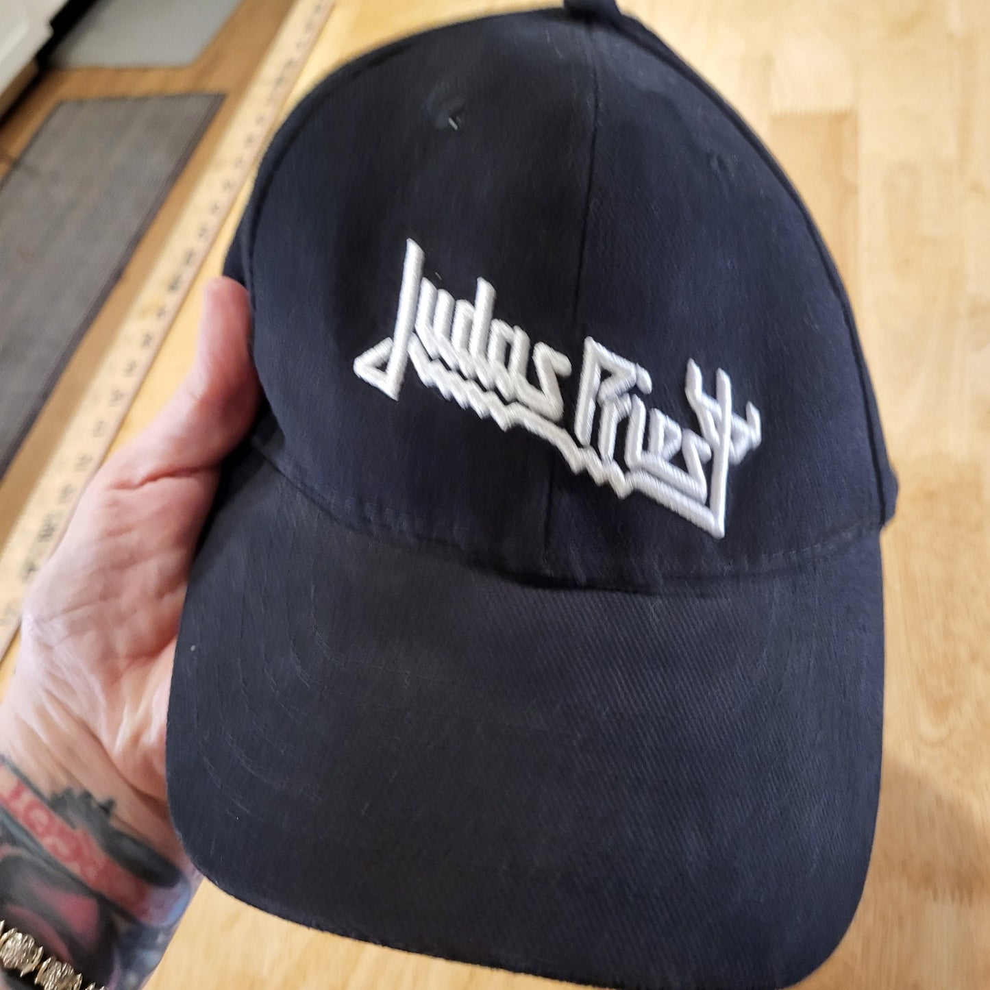 Judas Priest Baseball Hat Adjustable Black White Embroider Hook & Loop Closure