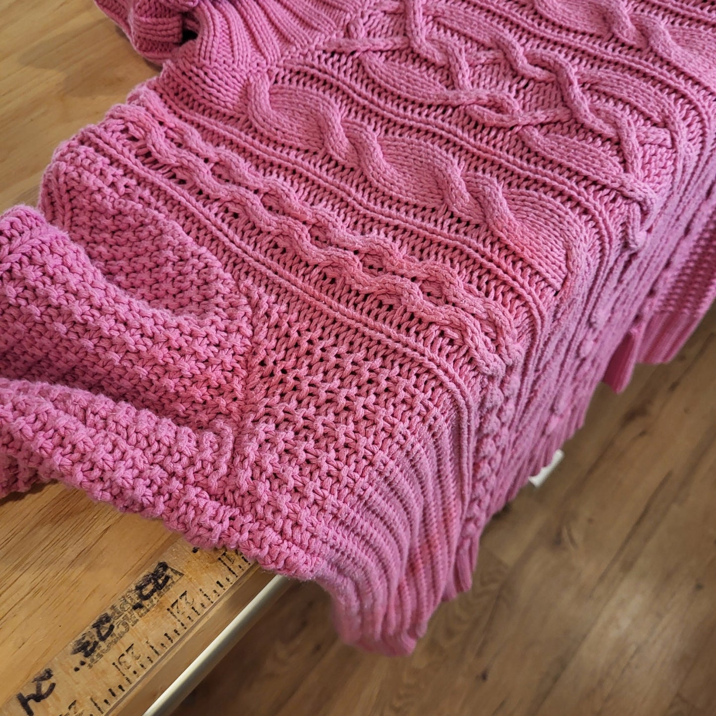 Lauren by Ralph Lauren pink turtleneck cable knit sweater cotton Large