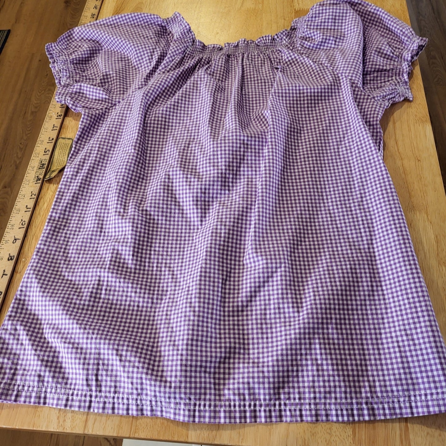 NWT Bit & Bridle Purple Gingham Milk Maid Top Cotton Puff Sleeve Embroidered 20"