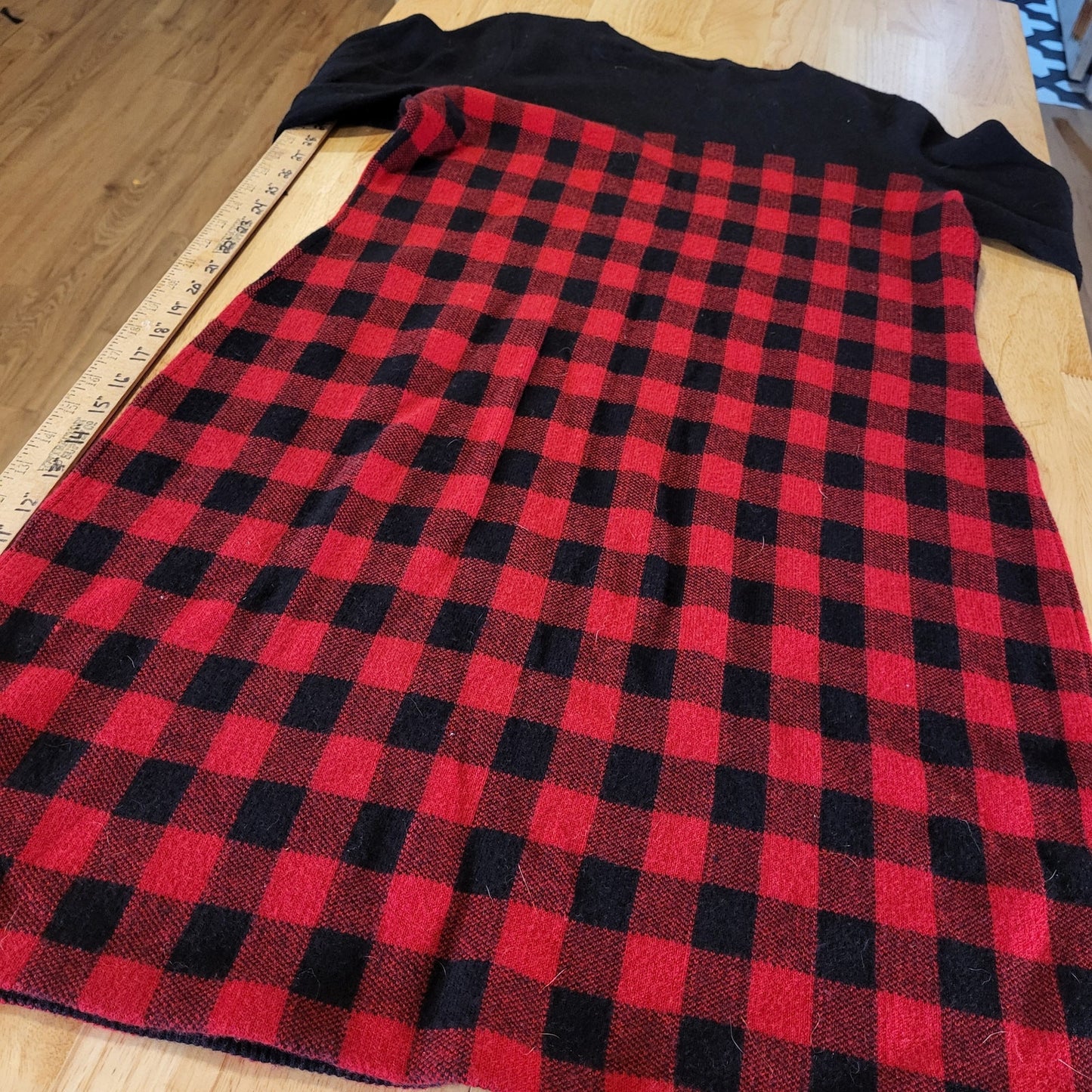 Talbots Red Buffalo Check Sweater Dress Gold Zip Wool Rayon Blend Knit Large