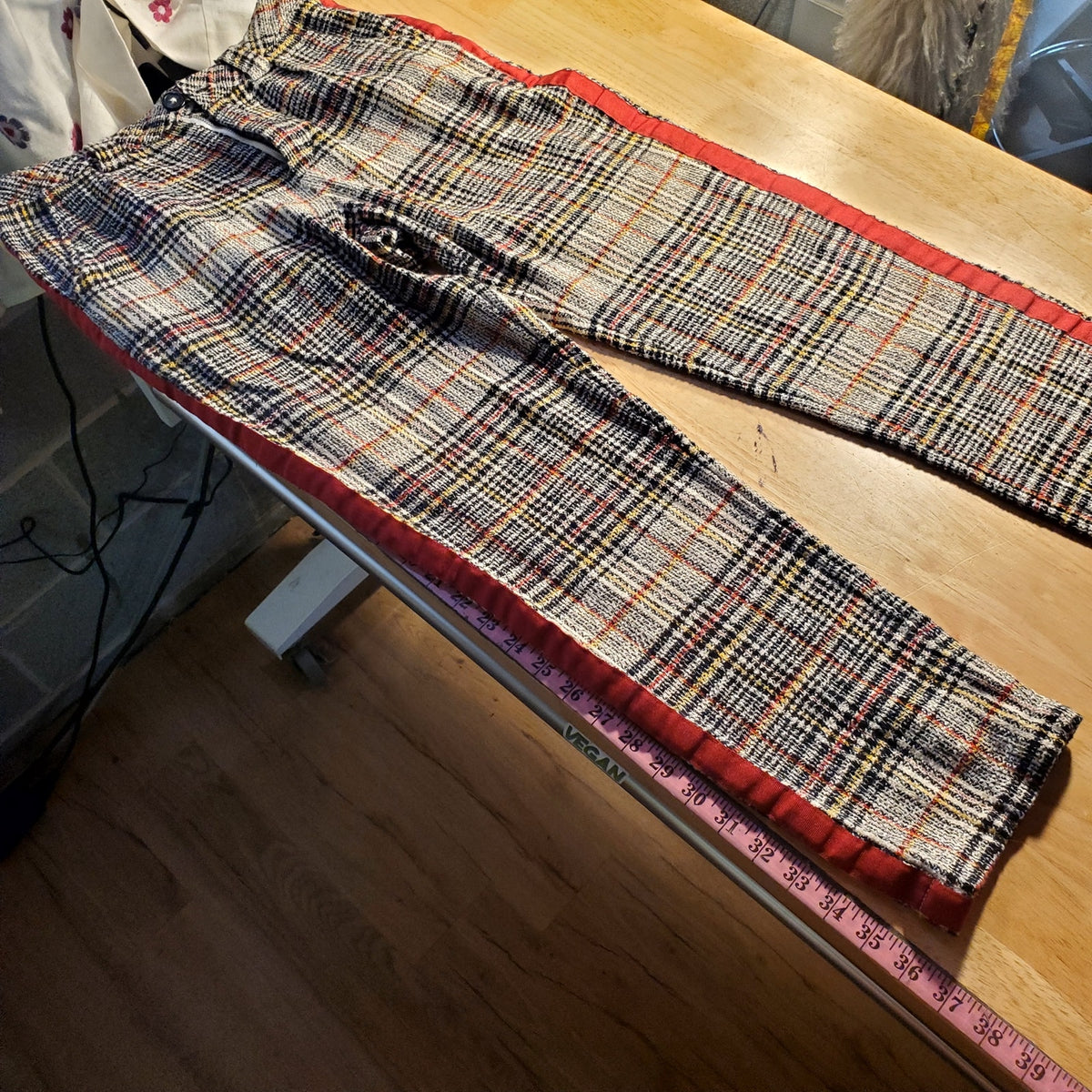 Free People 100% cotton size 2 plaid cigarette pants striped side