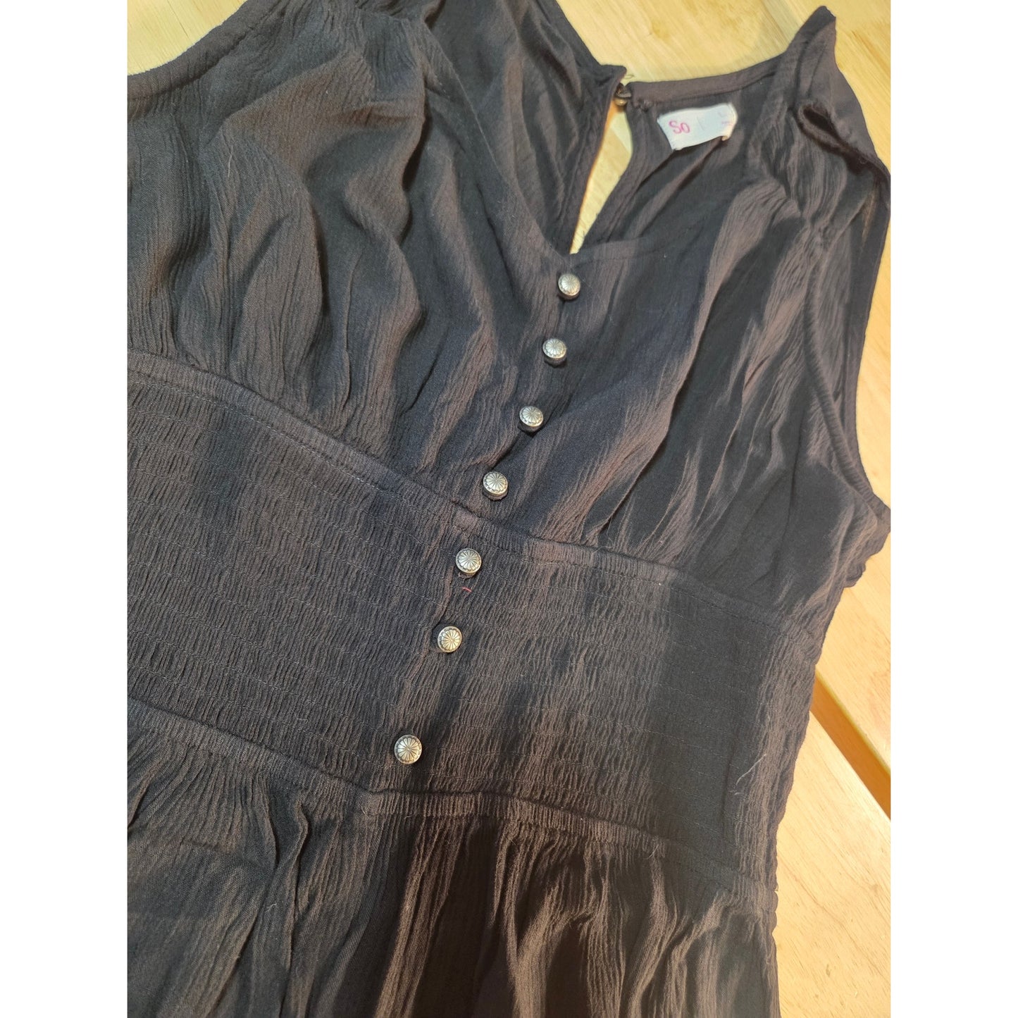 SO brand black wide leg jumpsuit elasticated waist sleeveless button Pockets LG