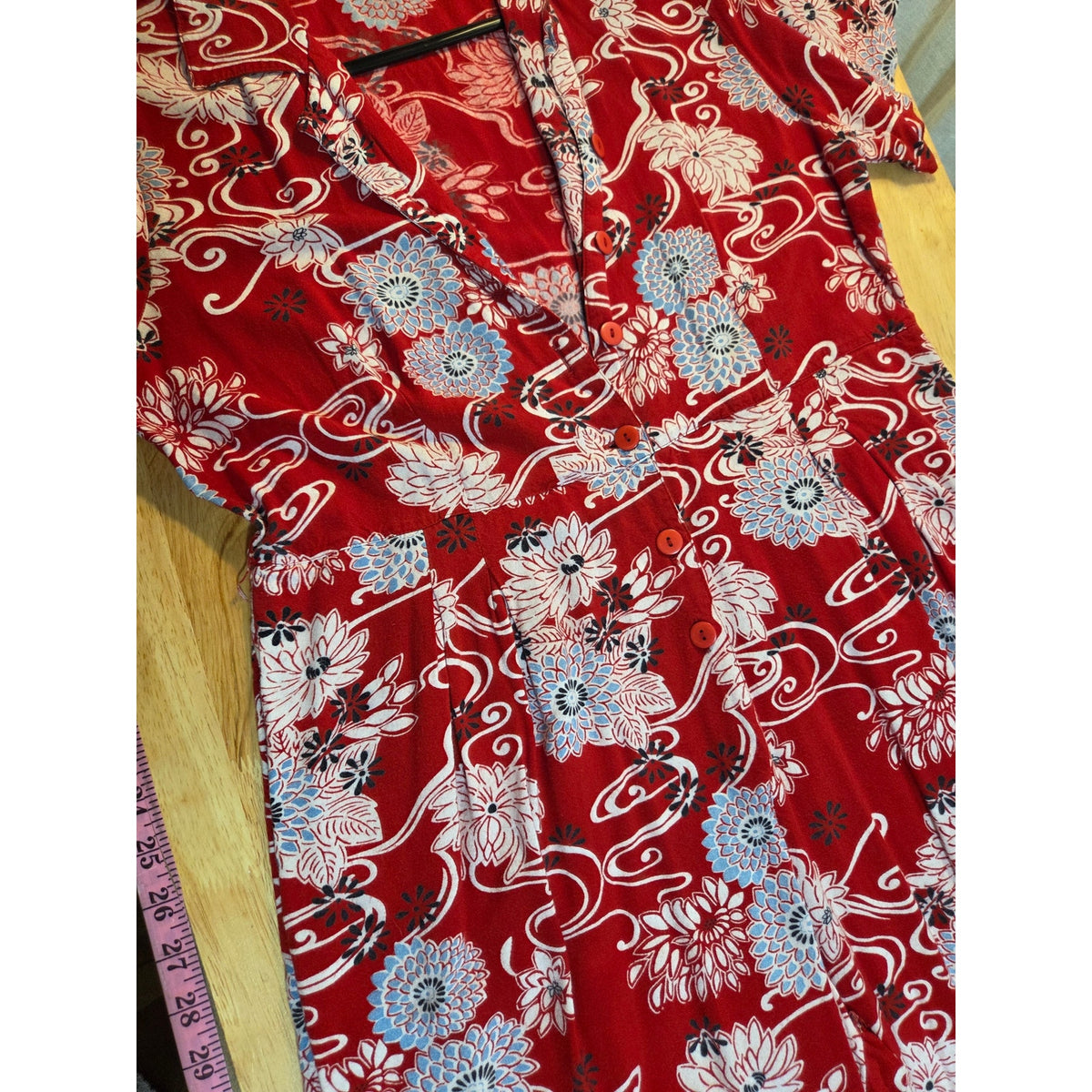 Bedford Fair petite large red floral print short sleeve collared button jumpsuit