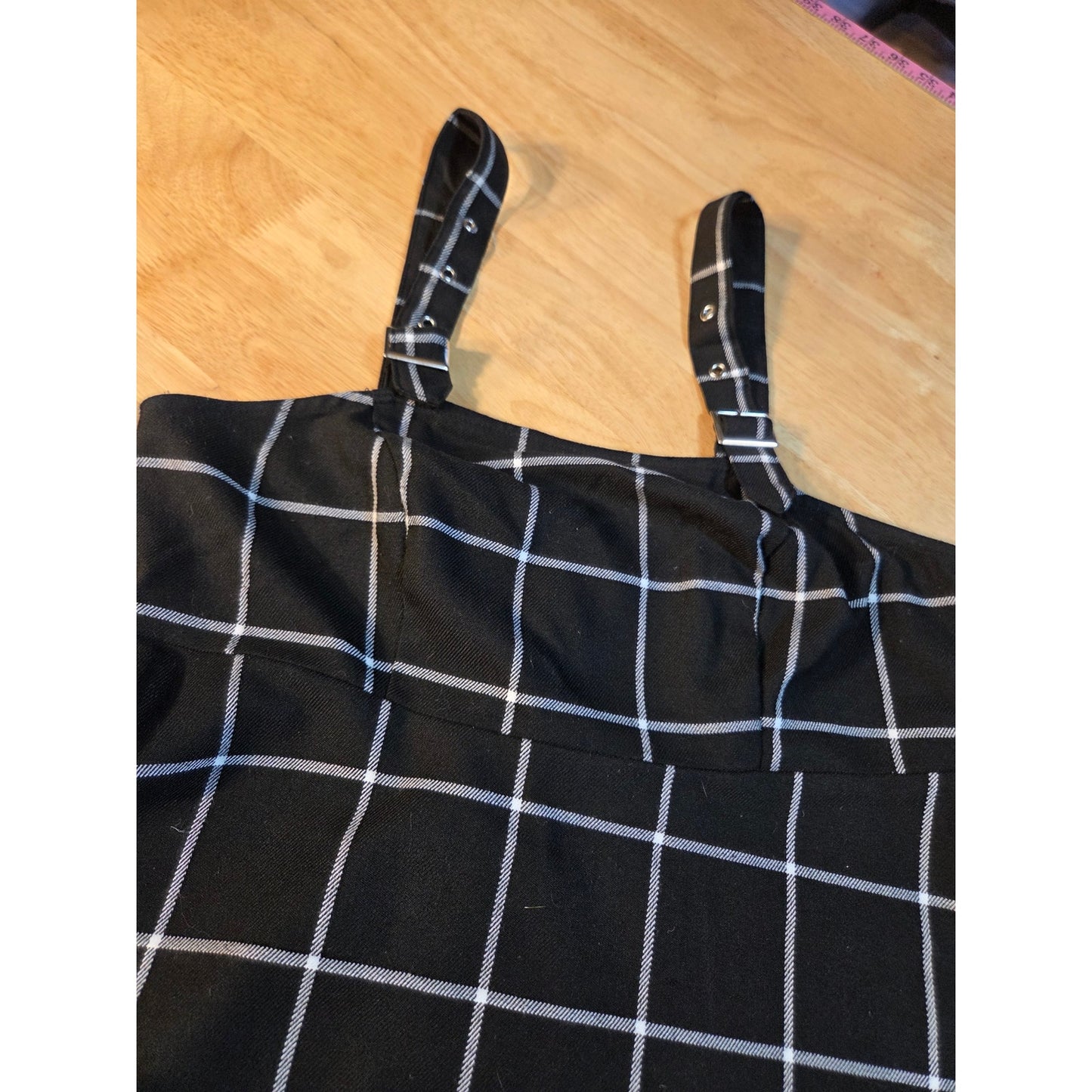 Hot Topic goth overall skirt dress silver buckle black white plaid small pocket