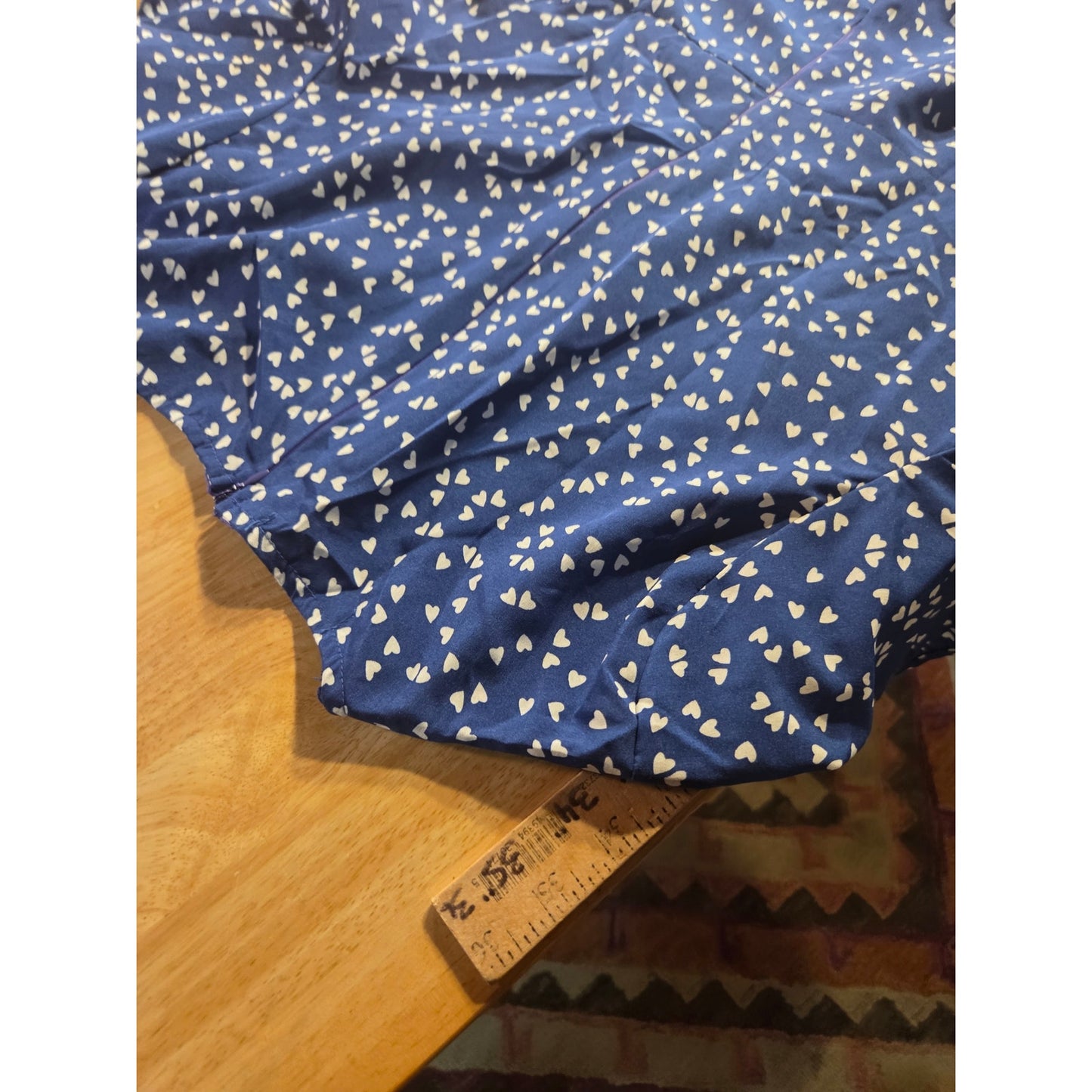 Floral Pig Blue Heart Print Dress Keyhole Puff Sleeve Detail Faux Wrap M