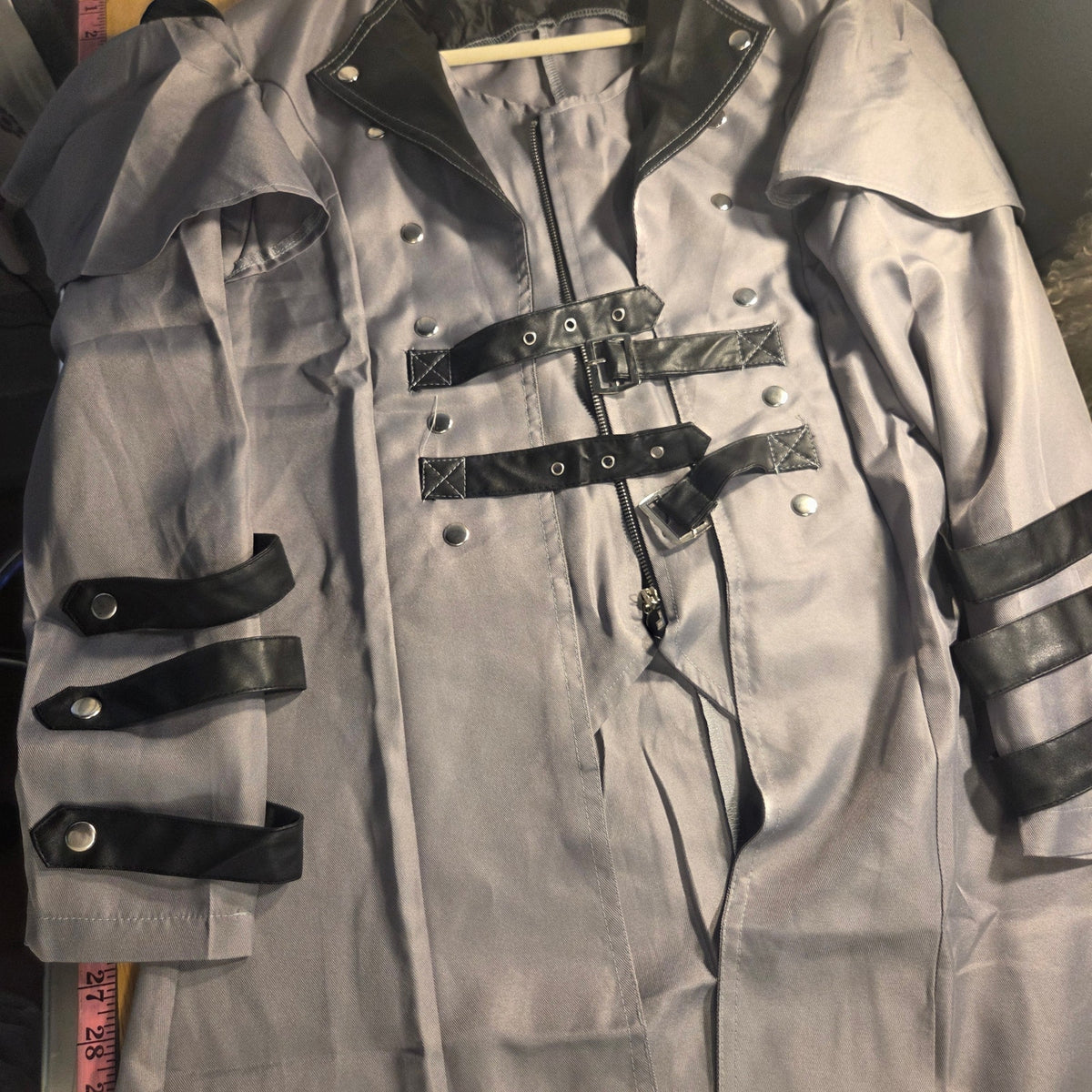 Steampunk Gothic Long Trench Coat Jacket Medieval Costume gray adult large