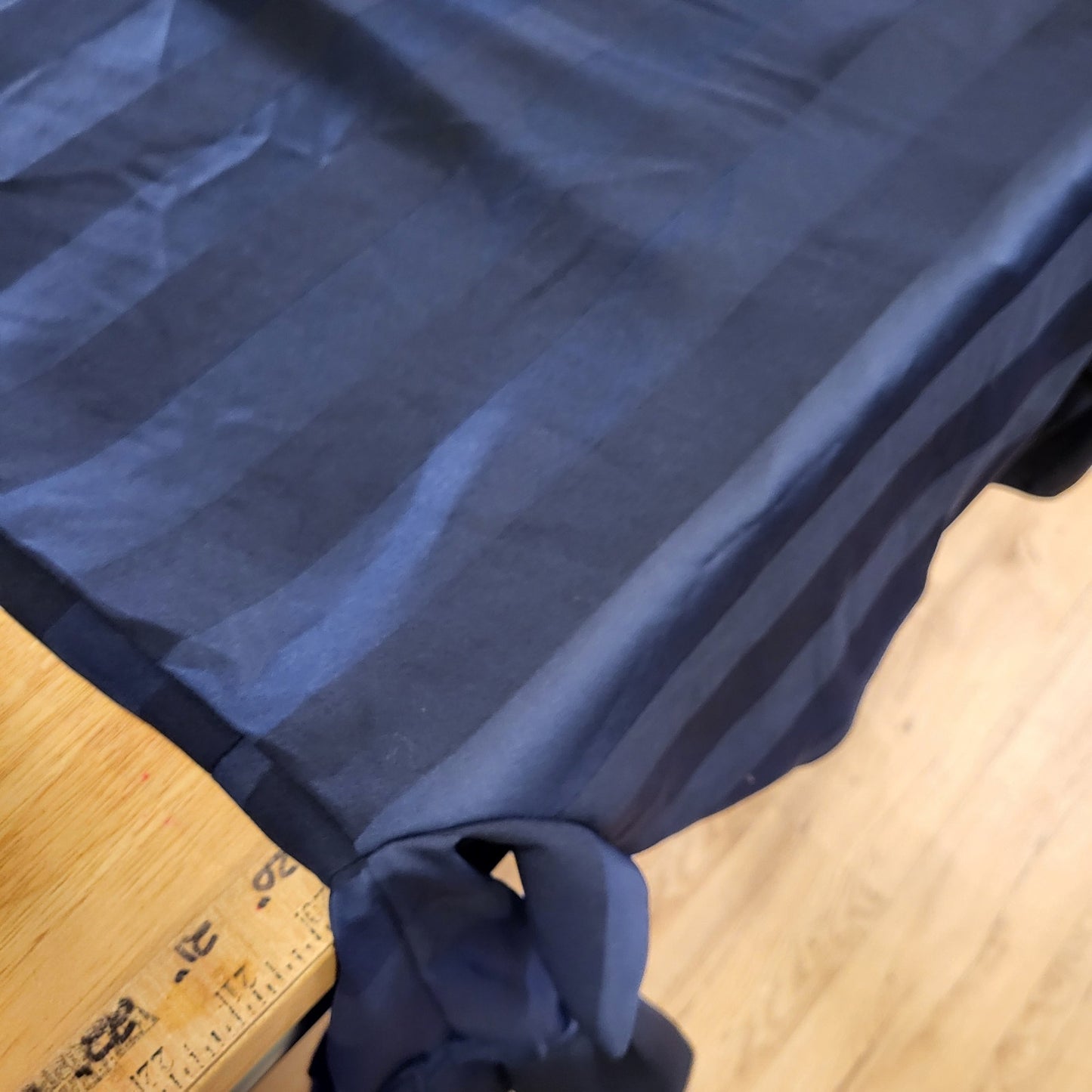 Eci New York Satin Blue Striped Knee Length Dress Pockets 20" P2P Medium