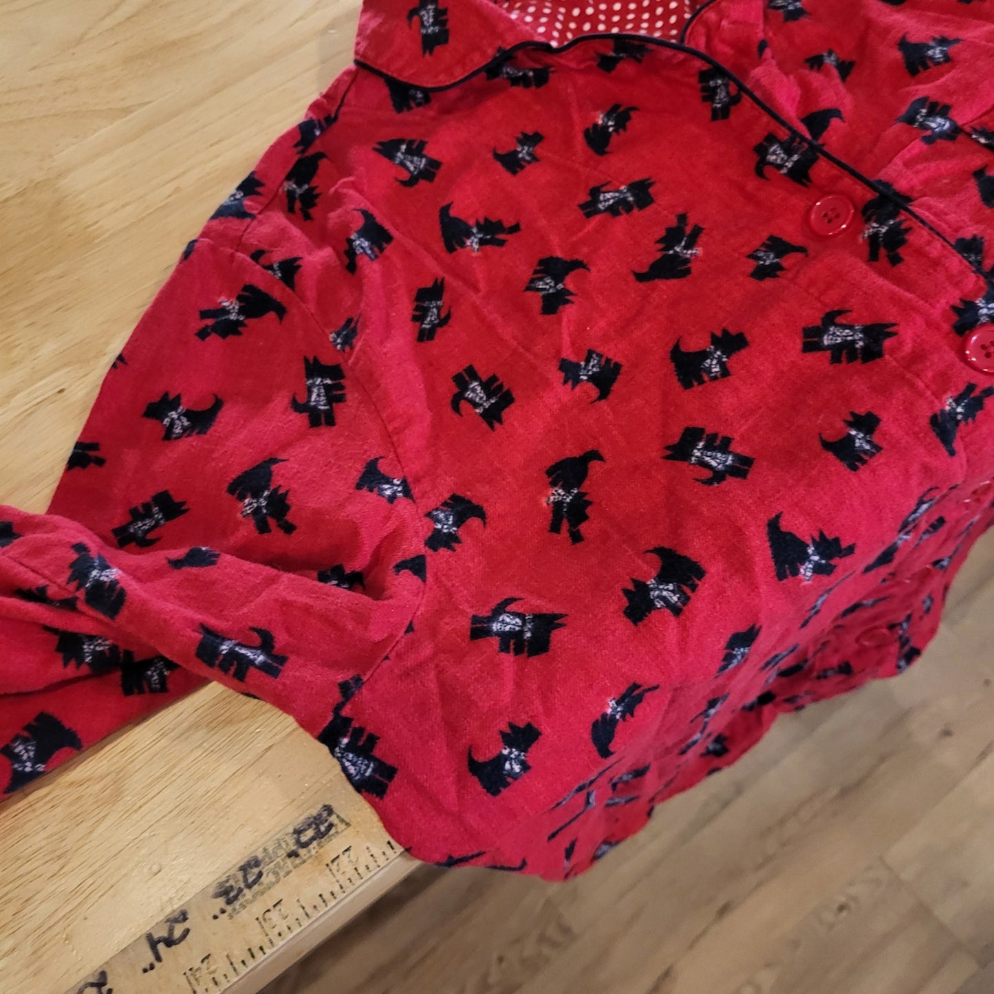 Adonna Red Flannel 100% Cotton Pajama Set Yorkie Dogs Bows Large