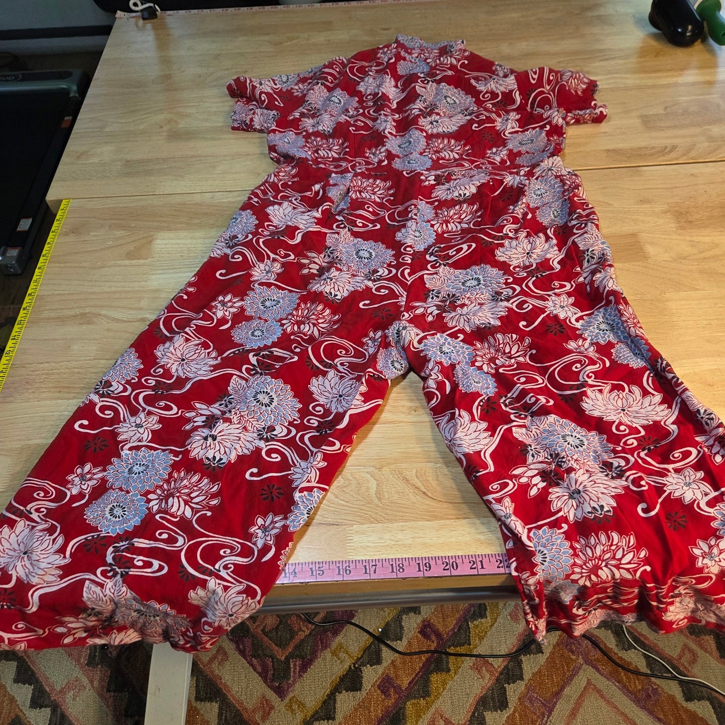Bedford Fair Lifestyles petite large red Asian print rayon jumpsuit collared