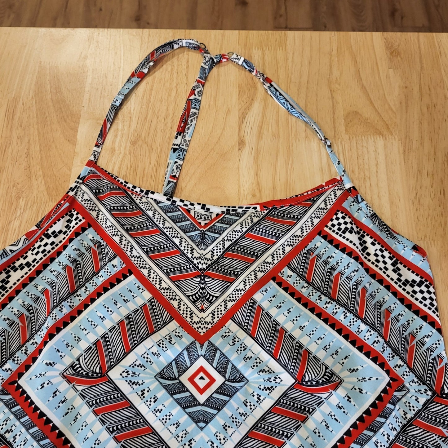 Pearle 88 Spaghetti Strap Racer Back Geometric Print Maxi Dress Medium