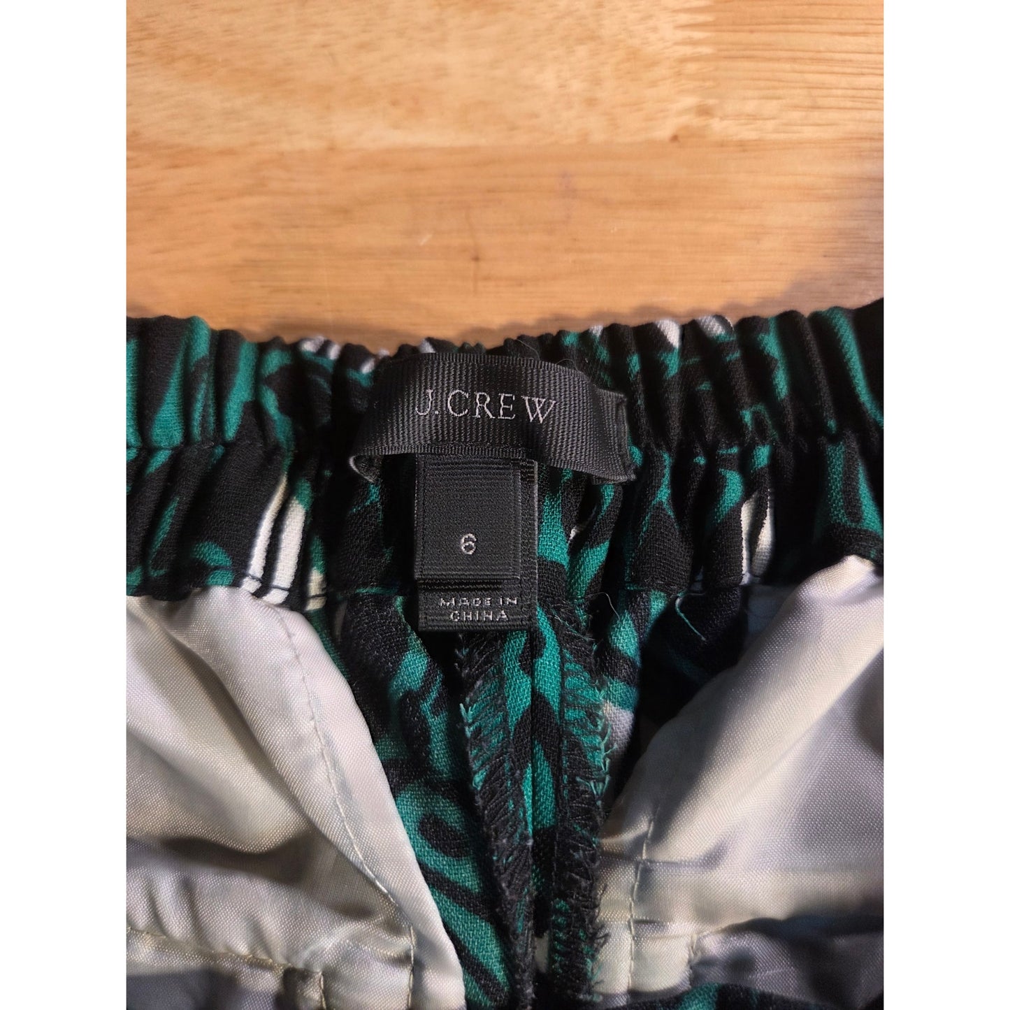 J. Crew Green Black White Abstract Tuxedo Pants Side Piping Size 6 Polyester