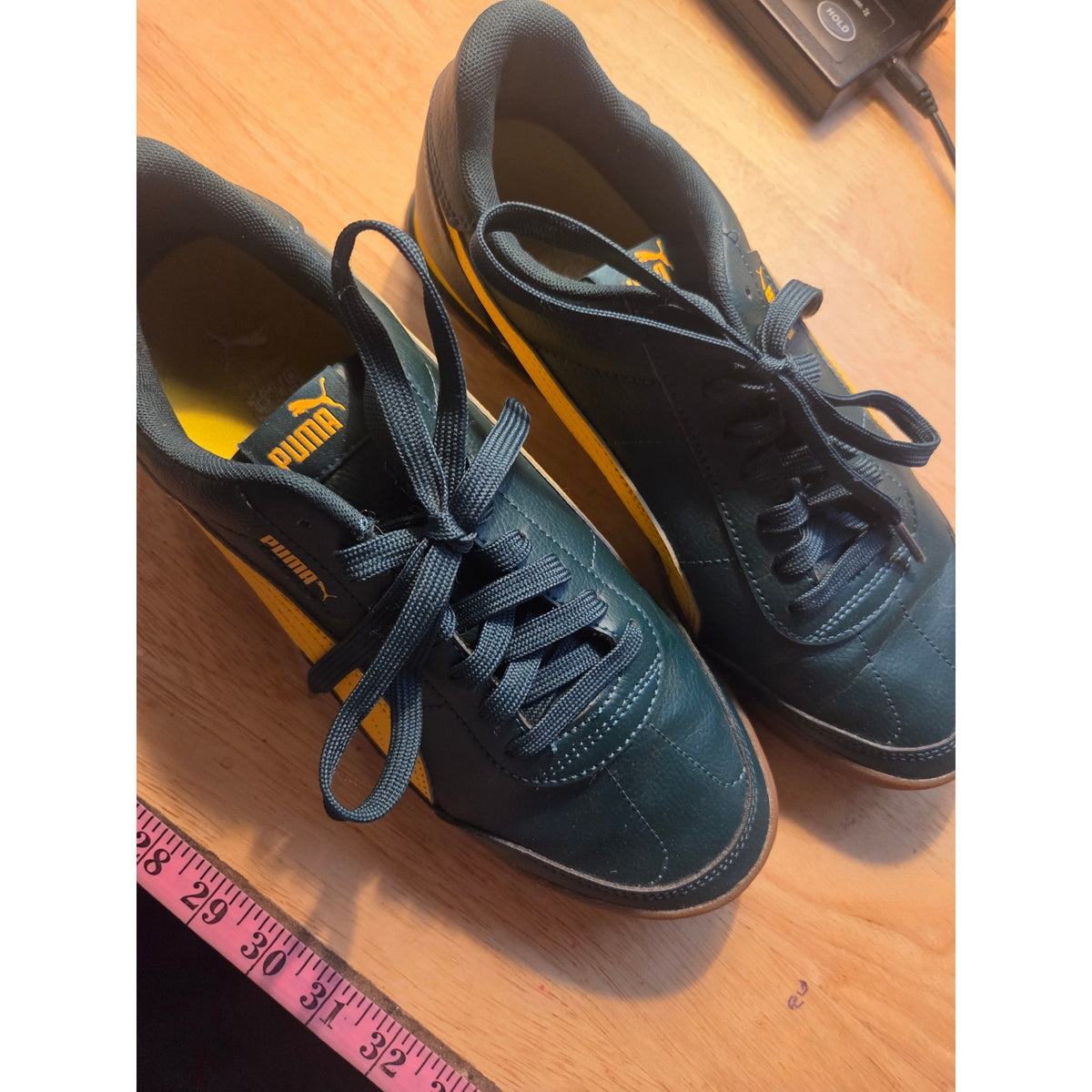 Puma gold and green yellow gum sole vegan leather sneakers size 9 and 1/2 women