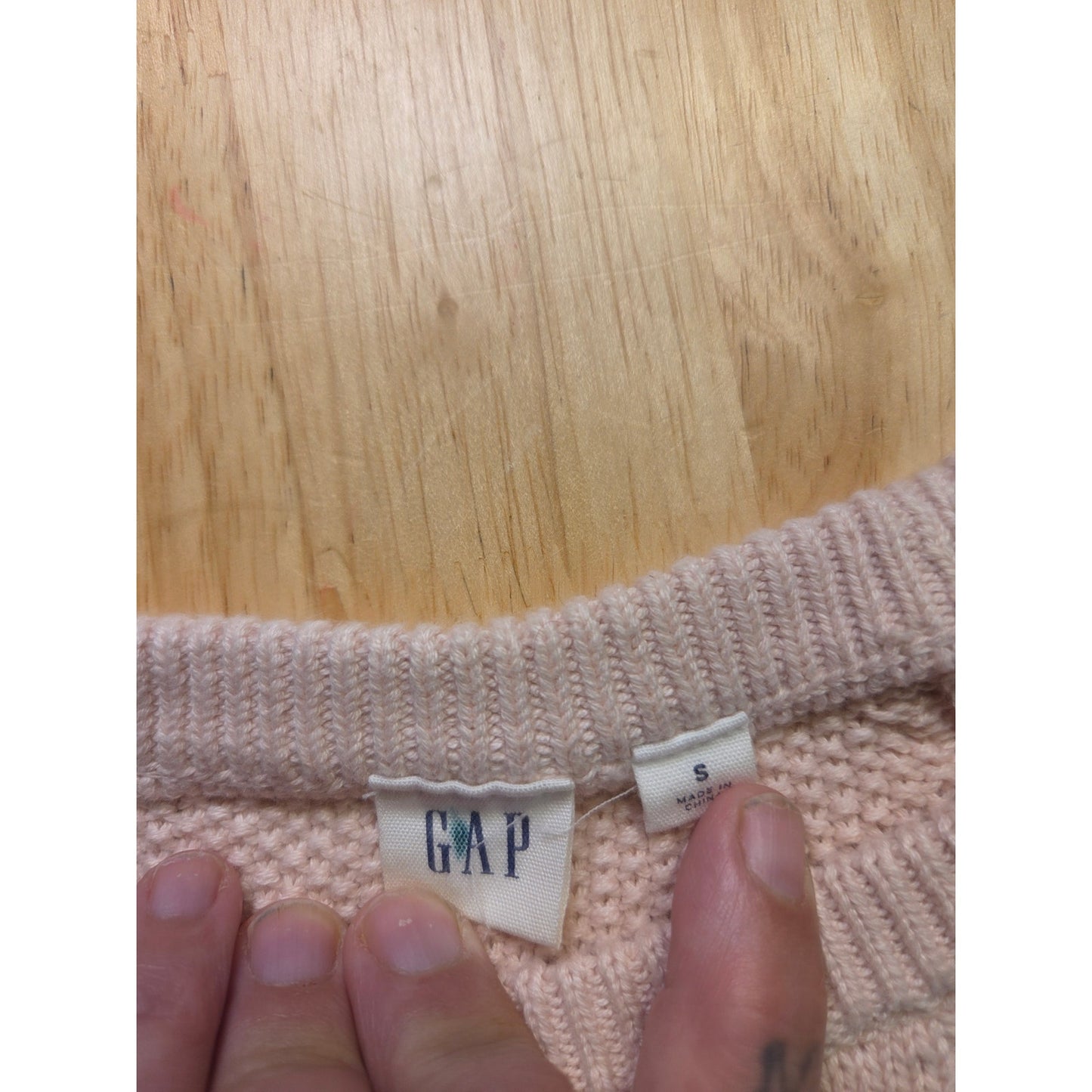 Gap Vintage Baby Pastel Pink Cable Knit Sweater Beautiful Petite Sm 100% Cotton