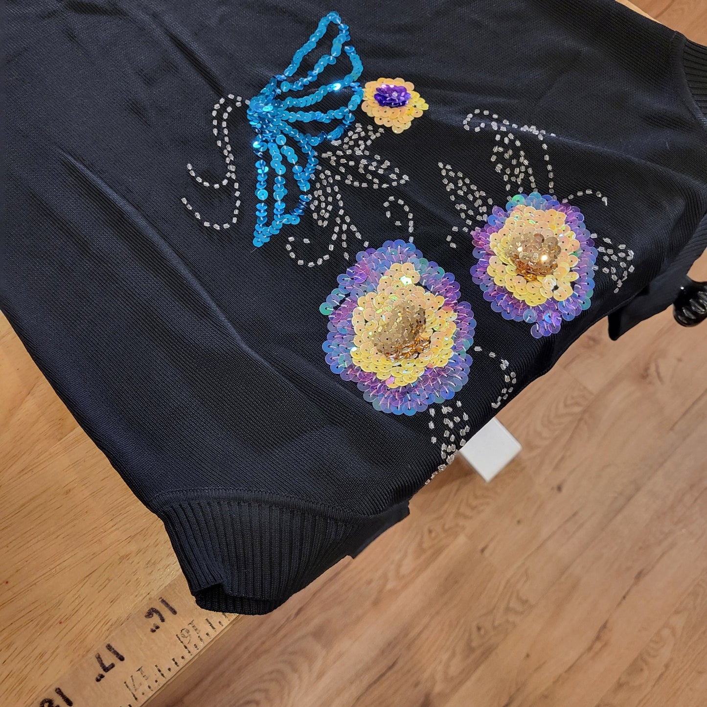 Vintage Cotton Blend Black Beaded Embroidered Knit Tank Sleeveless Sweater