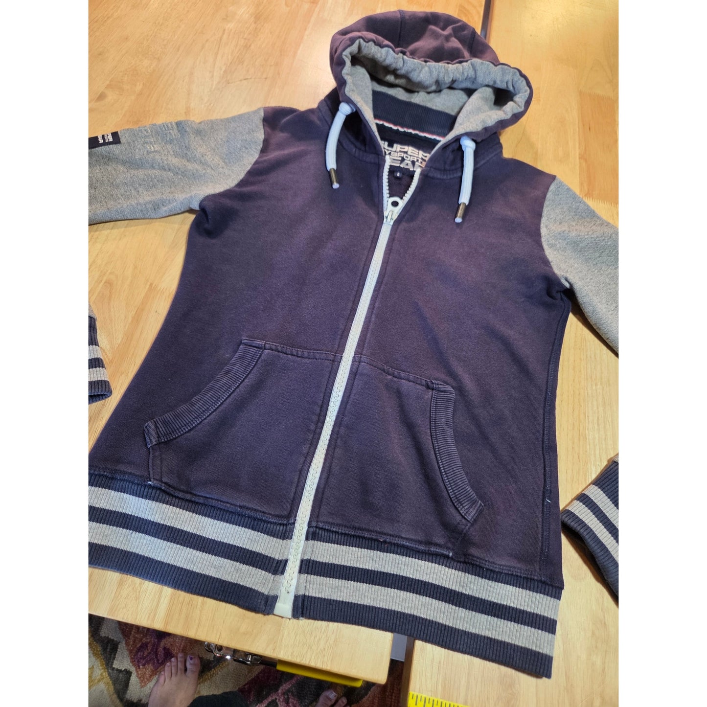 Supreme hoodie navy blue white graphic contrast sleeve zip hoodie cotton xs