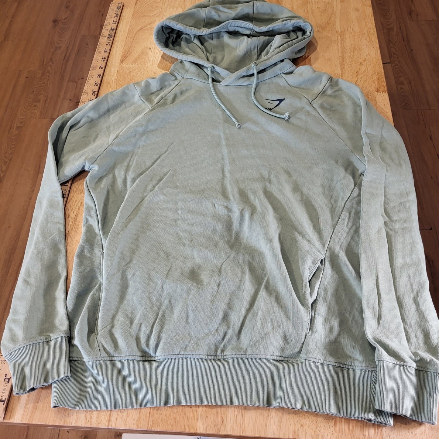 Gym Shark Mint Green Pullover Hoodie Small Back Graphic 21" P2P