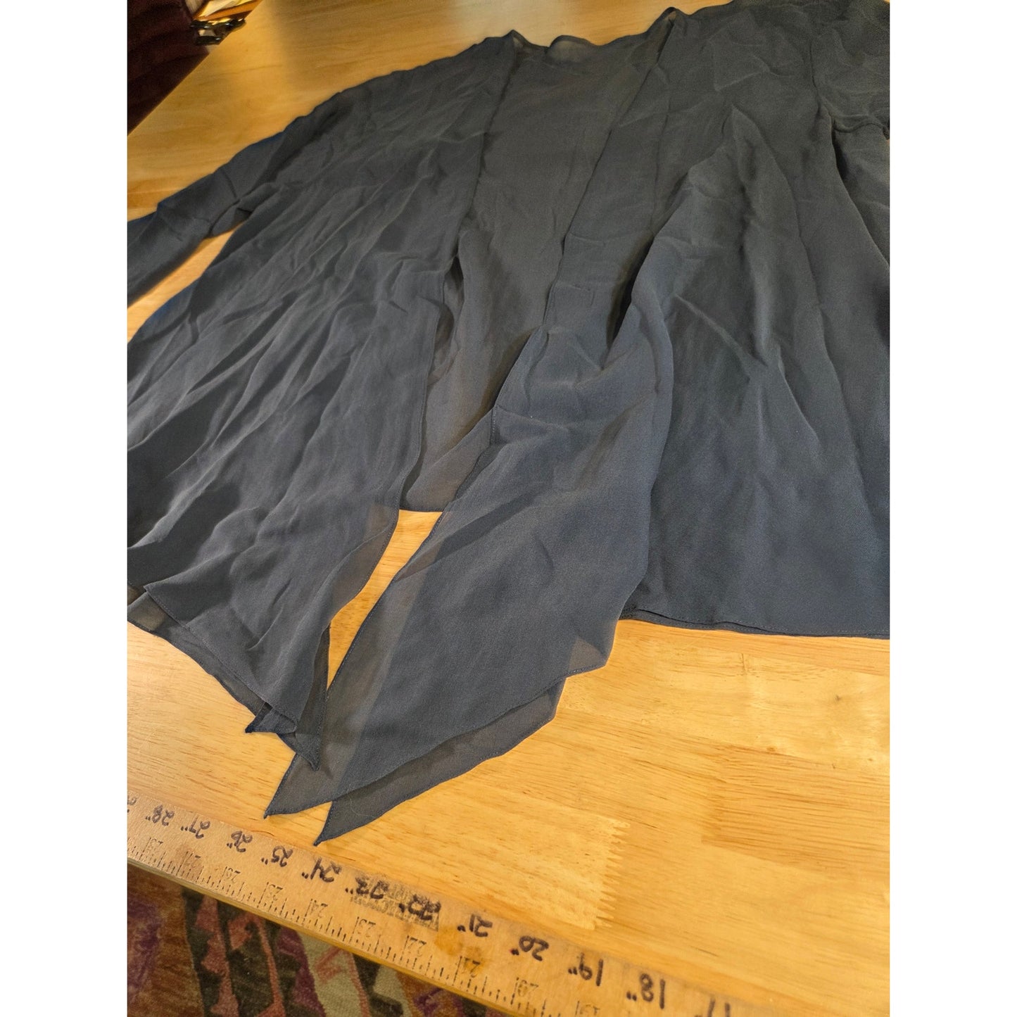 Navy Blue Silk Tissue Hem Long Sleeve Gauzy Cover-up Small