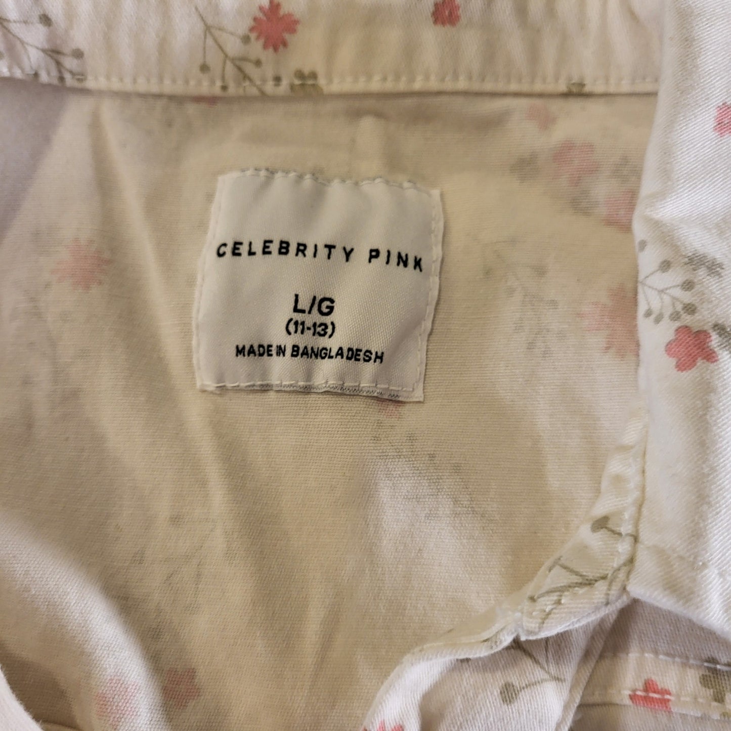 Celebrity Pink White Pink Floral Jumpsuit Shorts Cap Sleeve Collared Snaps  L