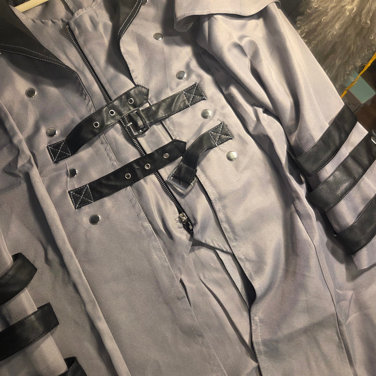 Steampunk Gothic Long Trench Coat Jacket Medieval Costume gray adult large