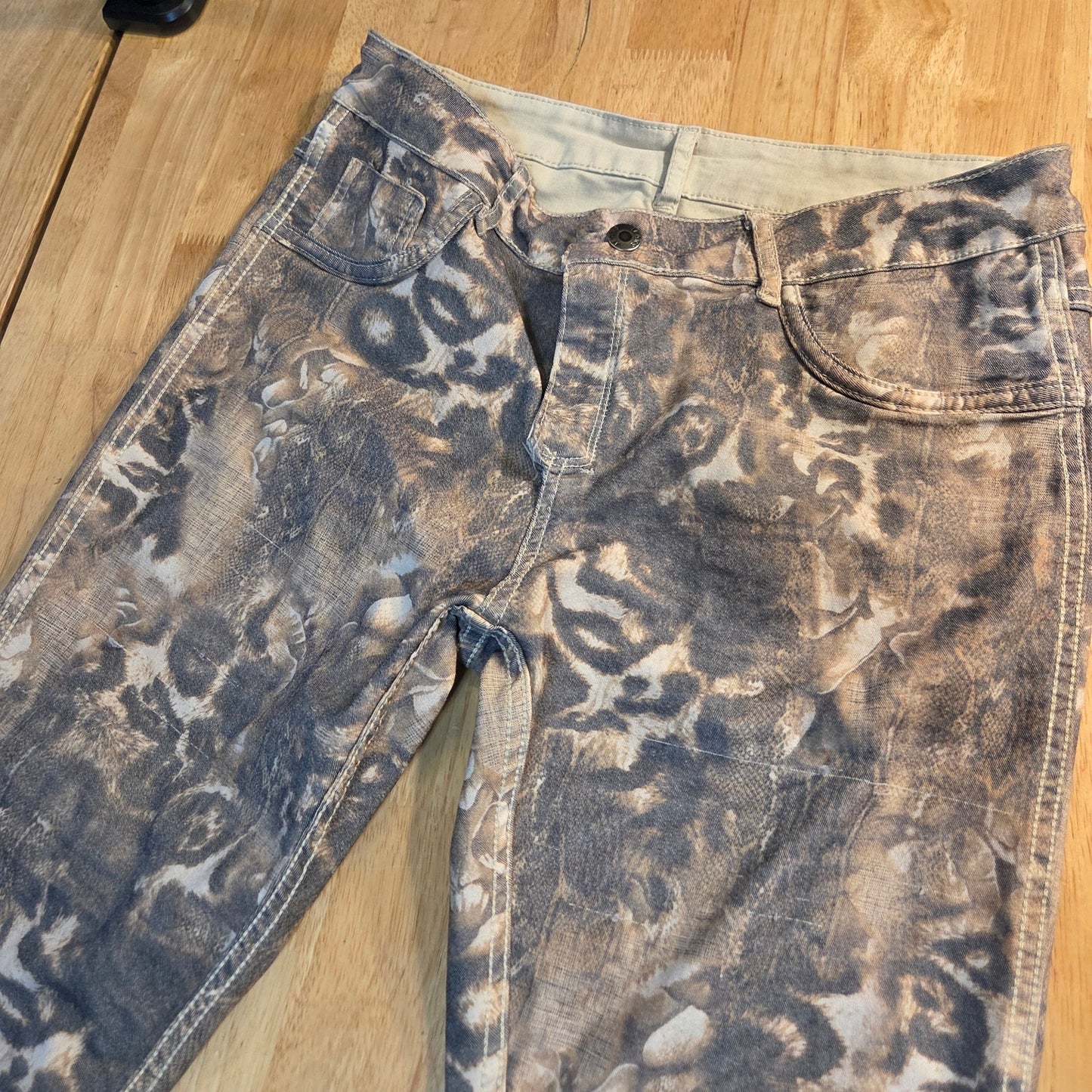 Tempo Paris Cotton Blend XL/42 Reversable Khaki Animal Print Straight Leg Pants
