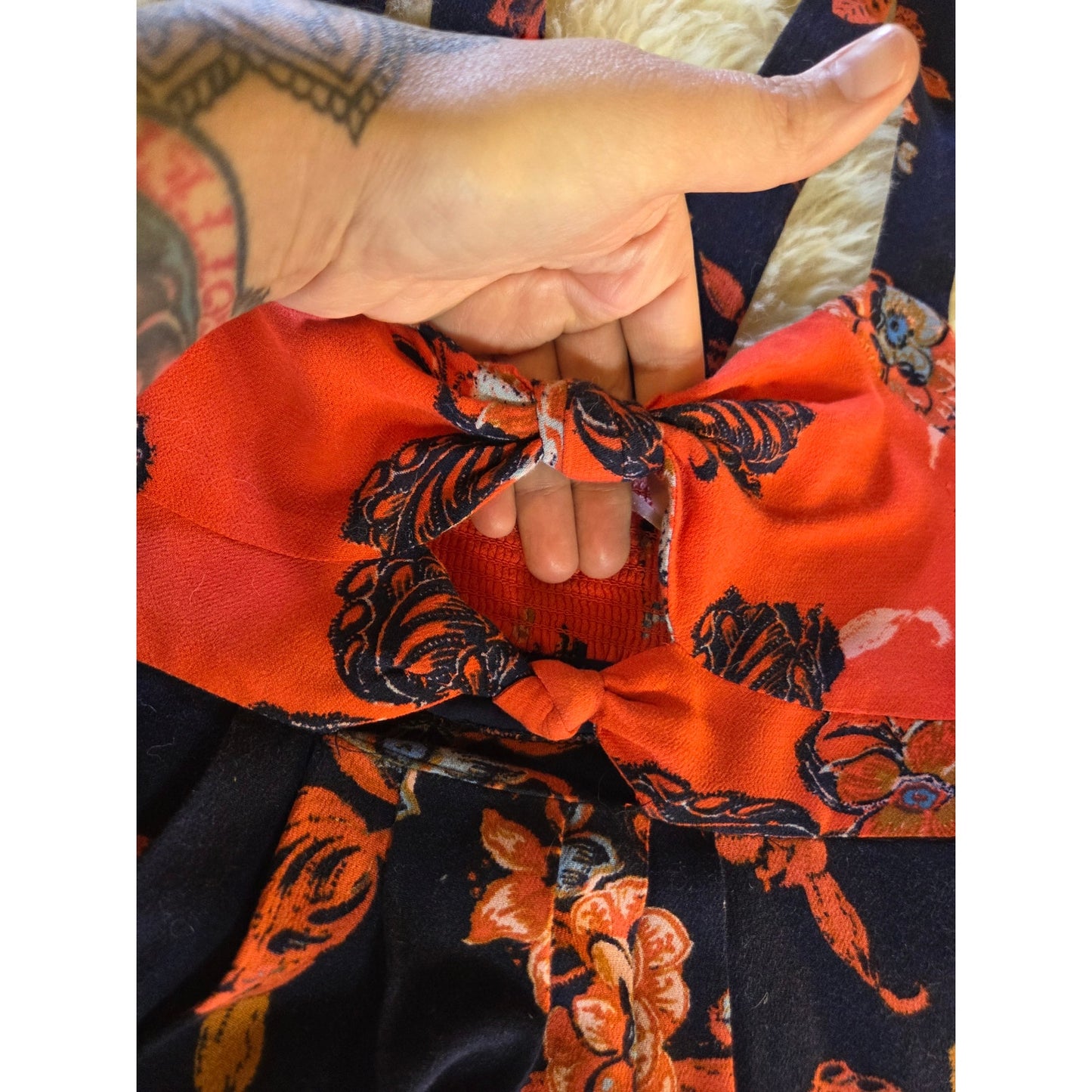 Free People blue orange sleeveless floral dress cut out detail mini short xs