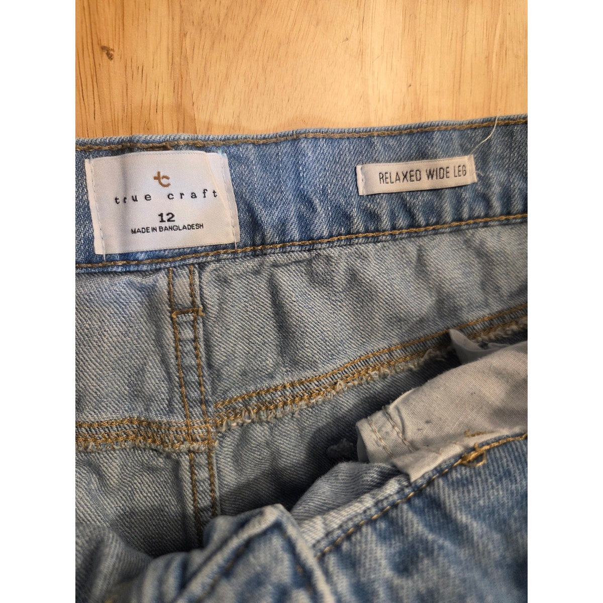 True craft relaxed wide leg size 12 distressed light wash jeans