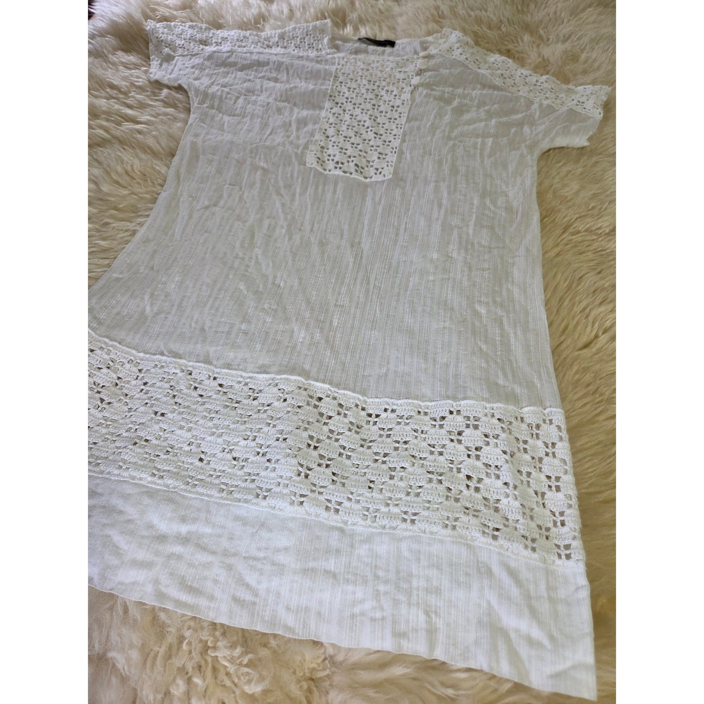 BCBG Max Azria white cotton eyelet short sleeve Tunis dress top short sleeve