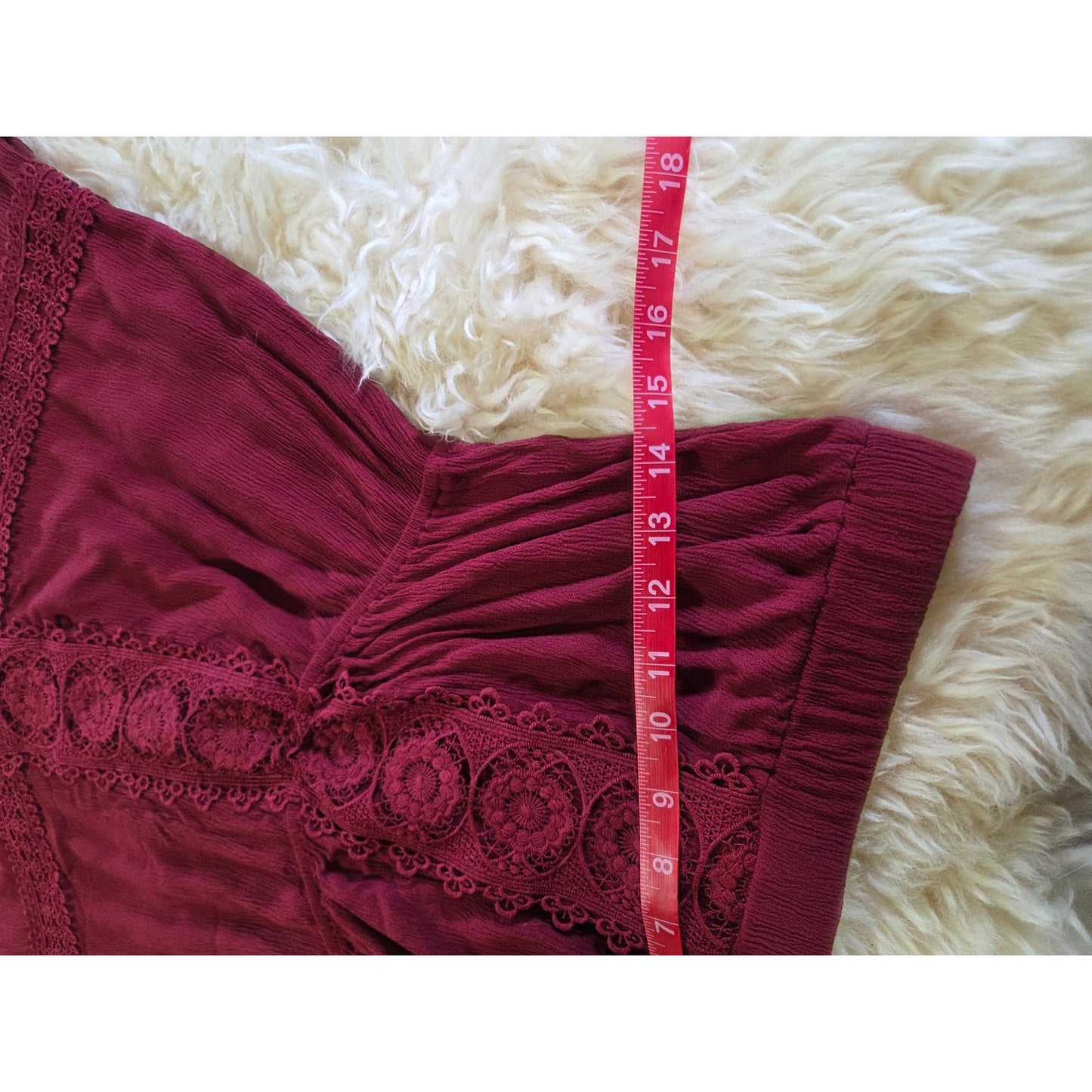Maroon elastic tube dress sleeveless maxi crochet detail 30" bust