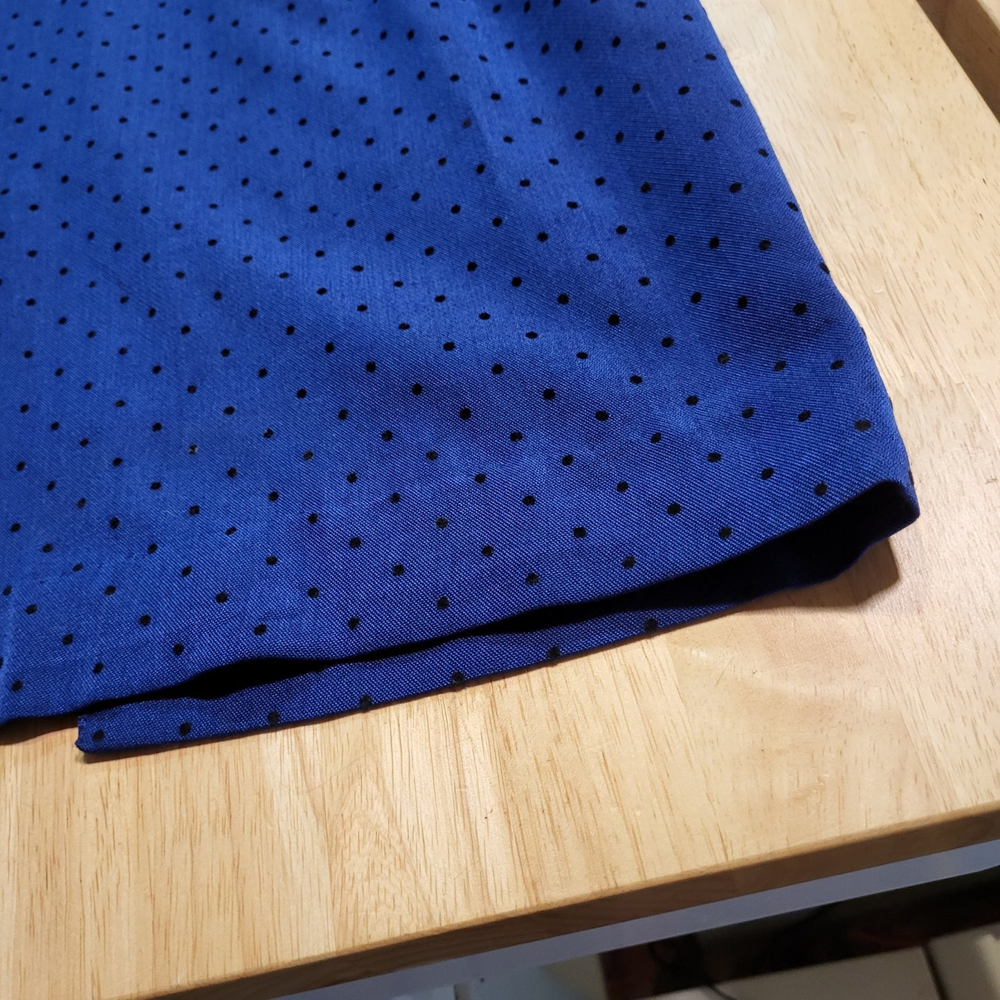 Vintage Blue Black Polka Dot Dress Pockets Collar Pencil Skirt Sprity Sz 38