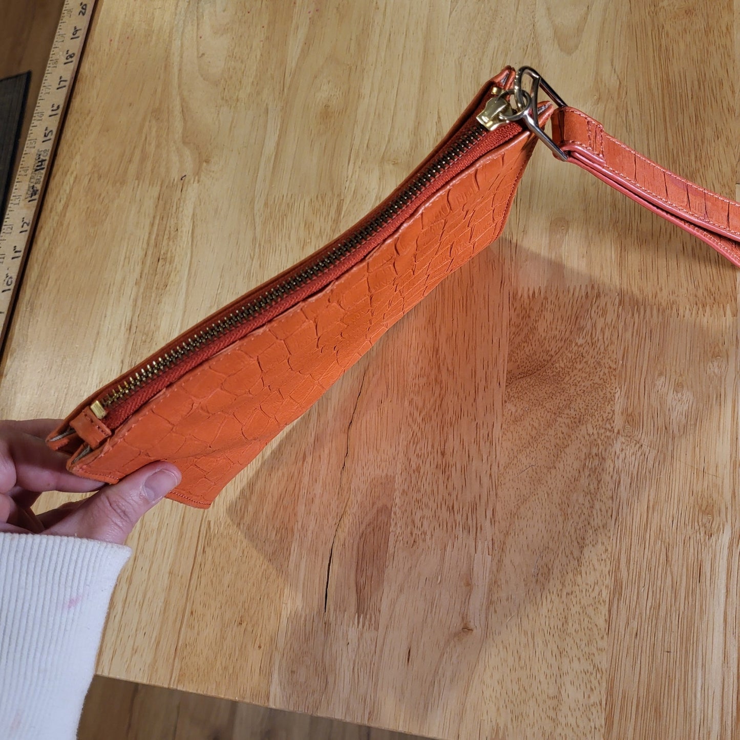 Talbots Pink Crocodile Leather Wristlet Bag Clutch Purse