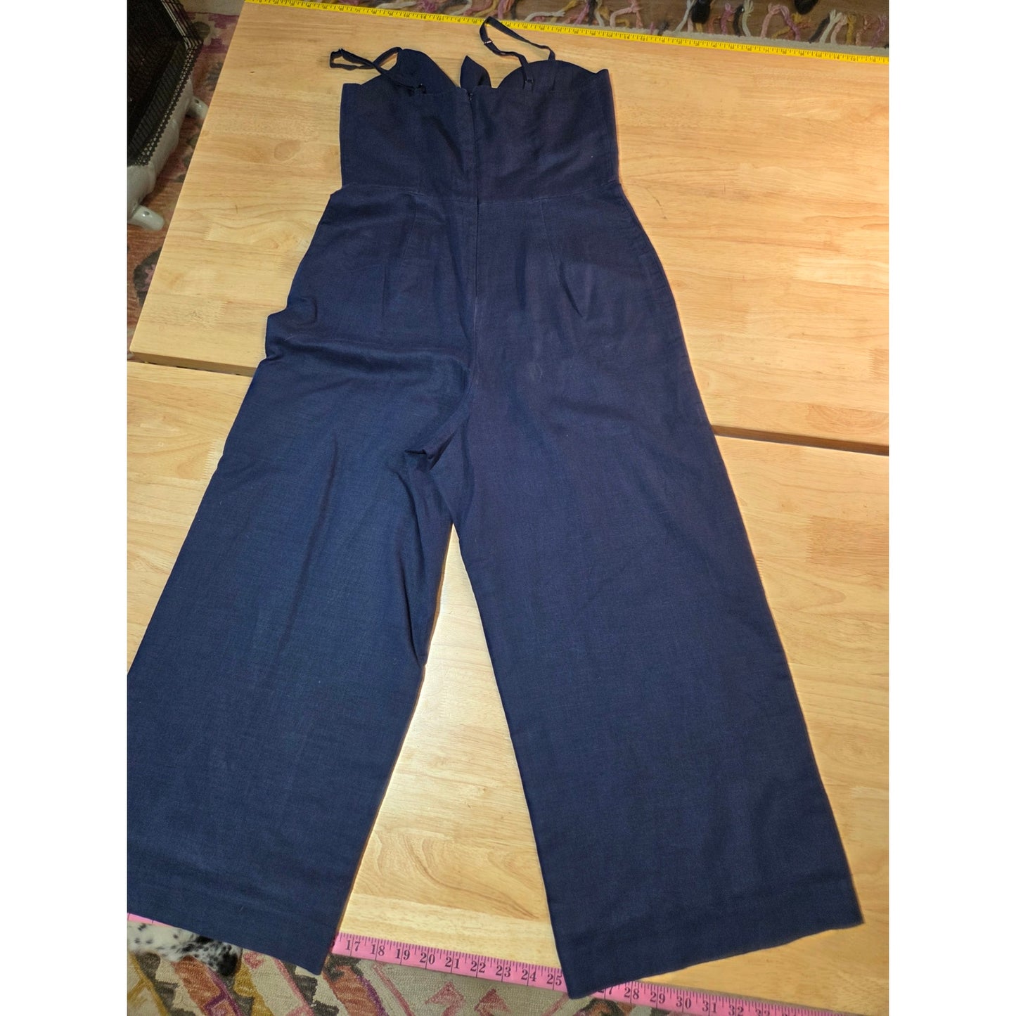 J.Crew size 6 navy blue sleeveless wide leg jumpsuit elasticated Pockets cotton
