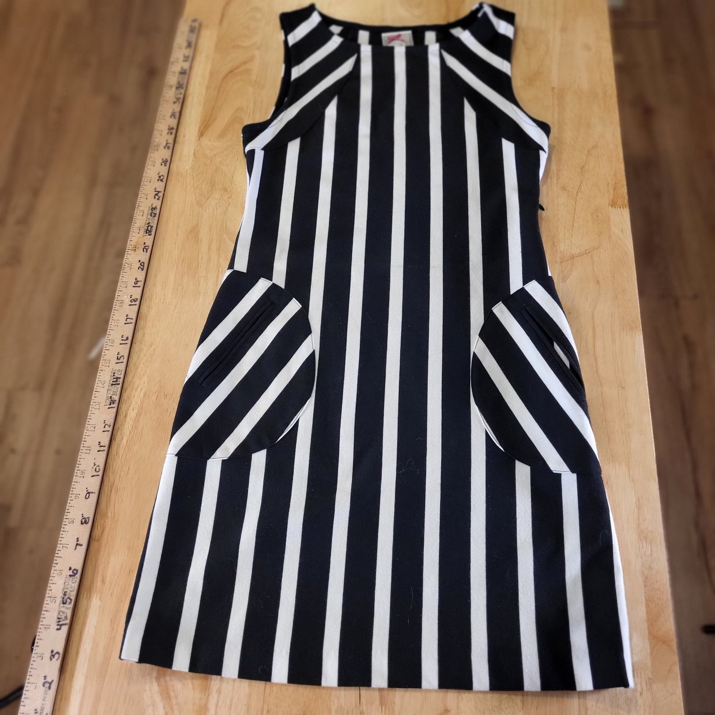 Yoana Baraschi Black & White Striped Bodycon Midi Pencil Dress Pocket Sleeveless