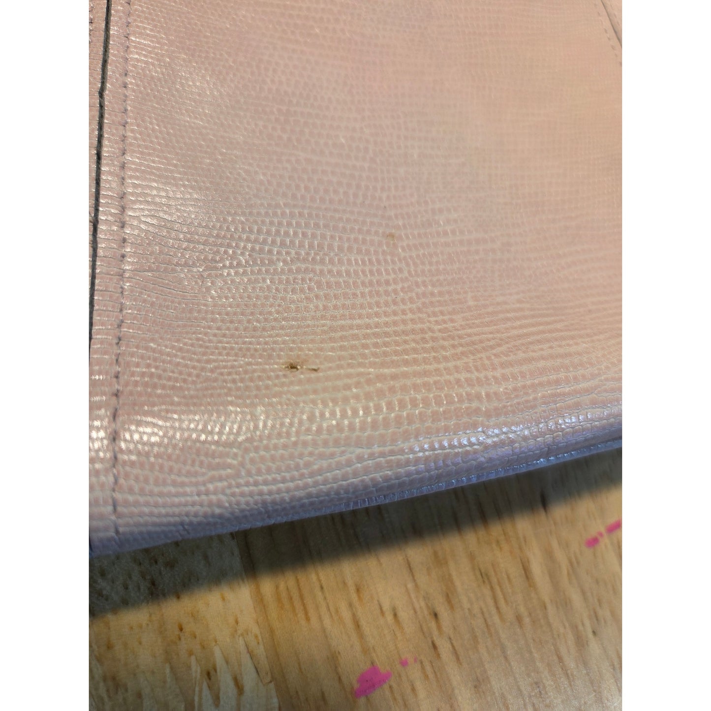 Genuine vintage baby pink snake skin clutch gold Hardware orange Lined
