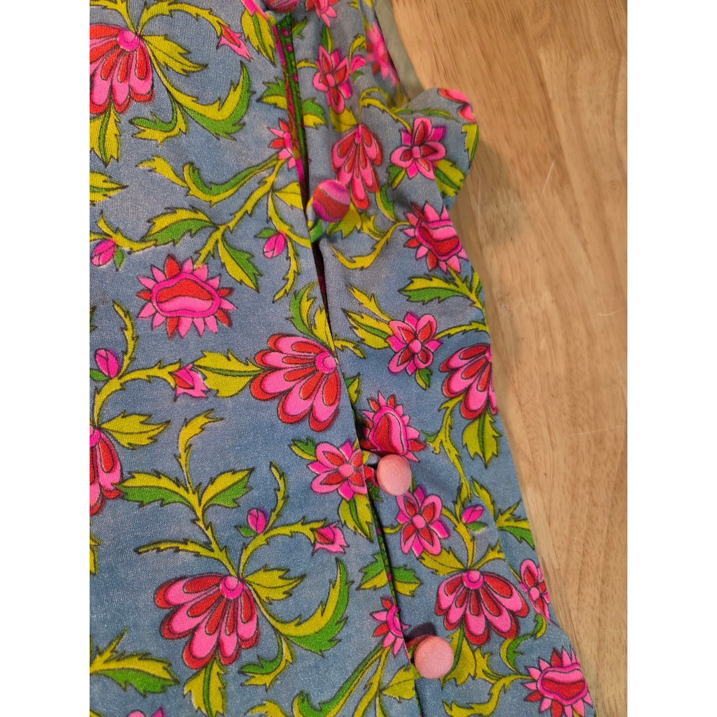 Vintage Chinese Style Hand Finished Neon Pink Blue Floral Sleeveless Maxi Dress
