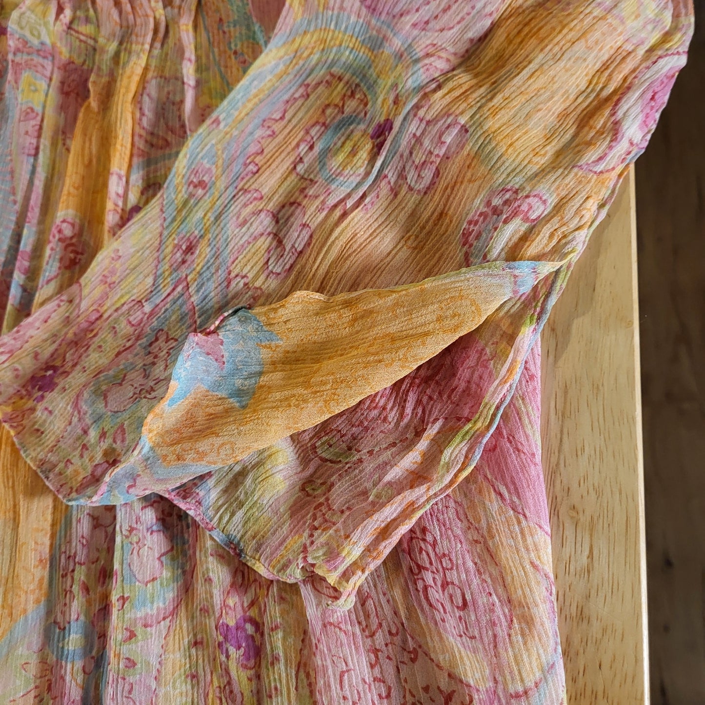 Ralph Lauren 100% Silk PINK Sheer Paisley Collared Button Down Blouse Size XL